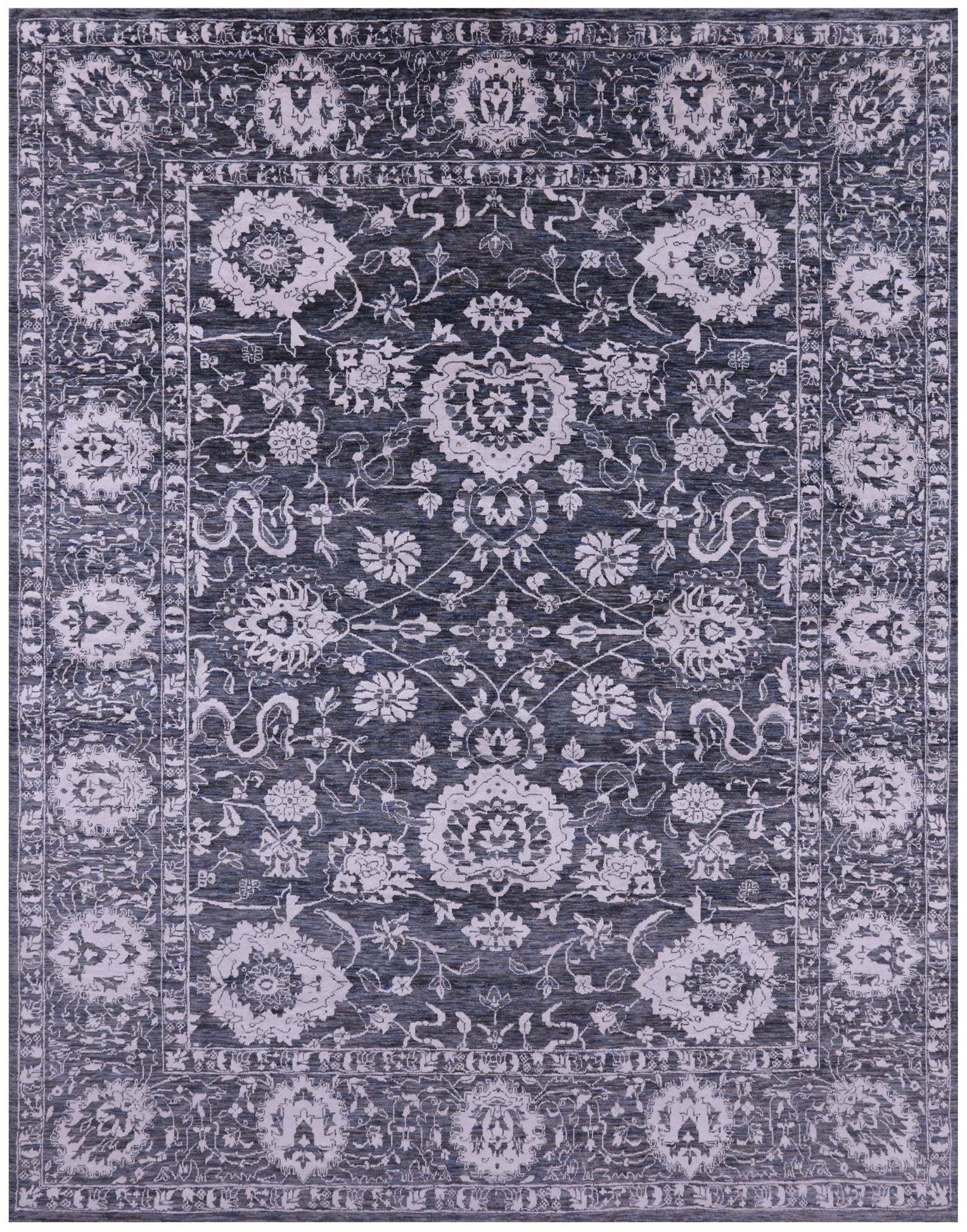 Grey Persian Tabriz Hand Knotted Wool & Silk Rug - 7' 11" X 10' 0" - Golden Nile