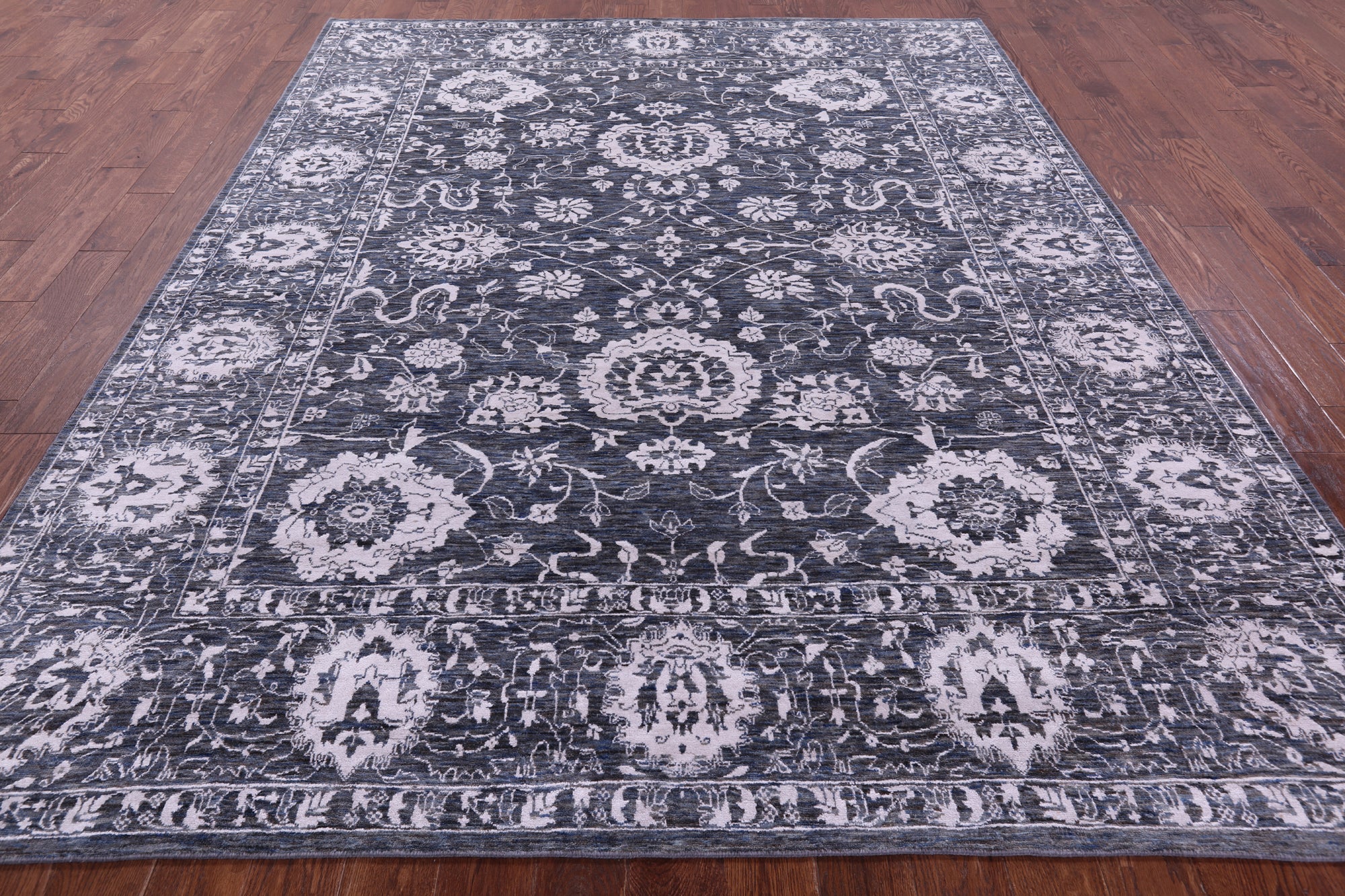 Grey Persian Tabriz Hand Knotted Wool & Silk Rug - 7' 11" X 10' 0" - Golden Nile