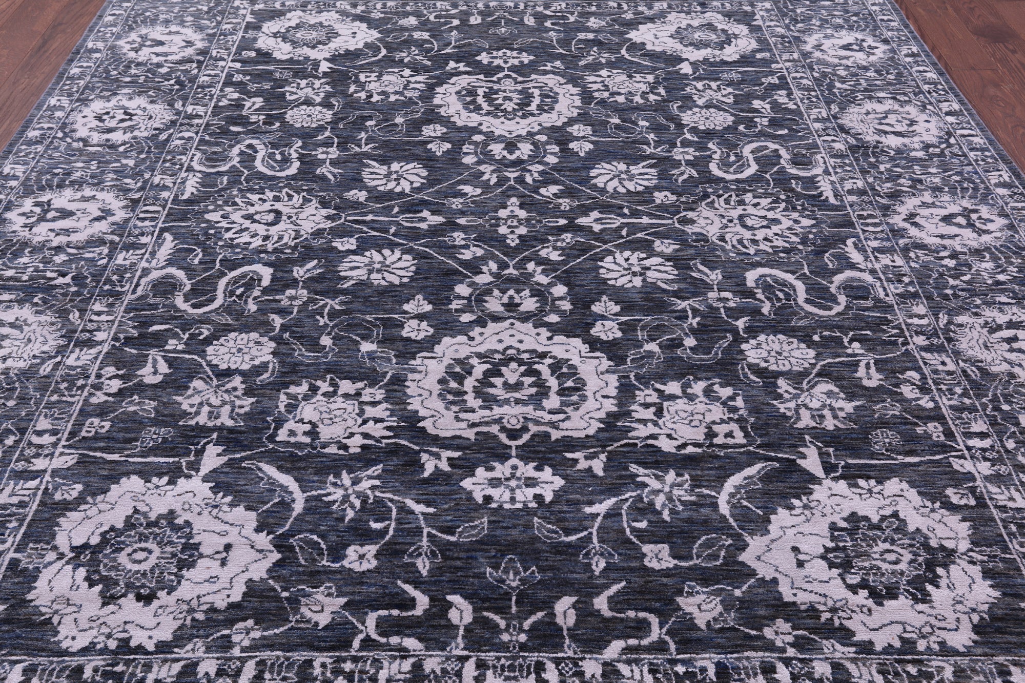 Grey Persian Tabriz Hand Knotted Wool & Silk Rug - 7' 11" X 10' 0" - Golden Nile