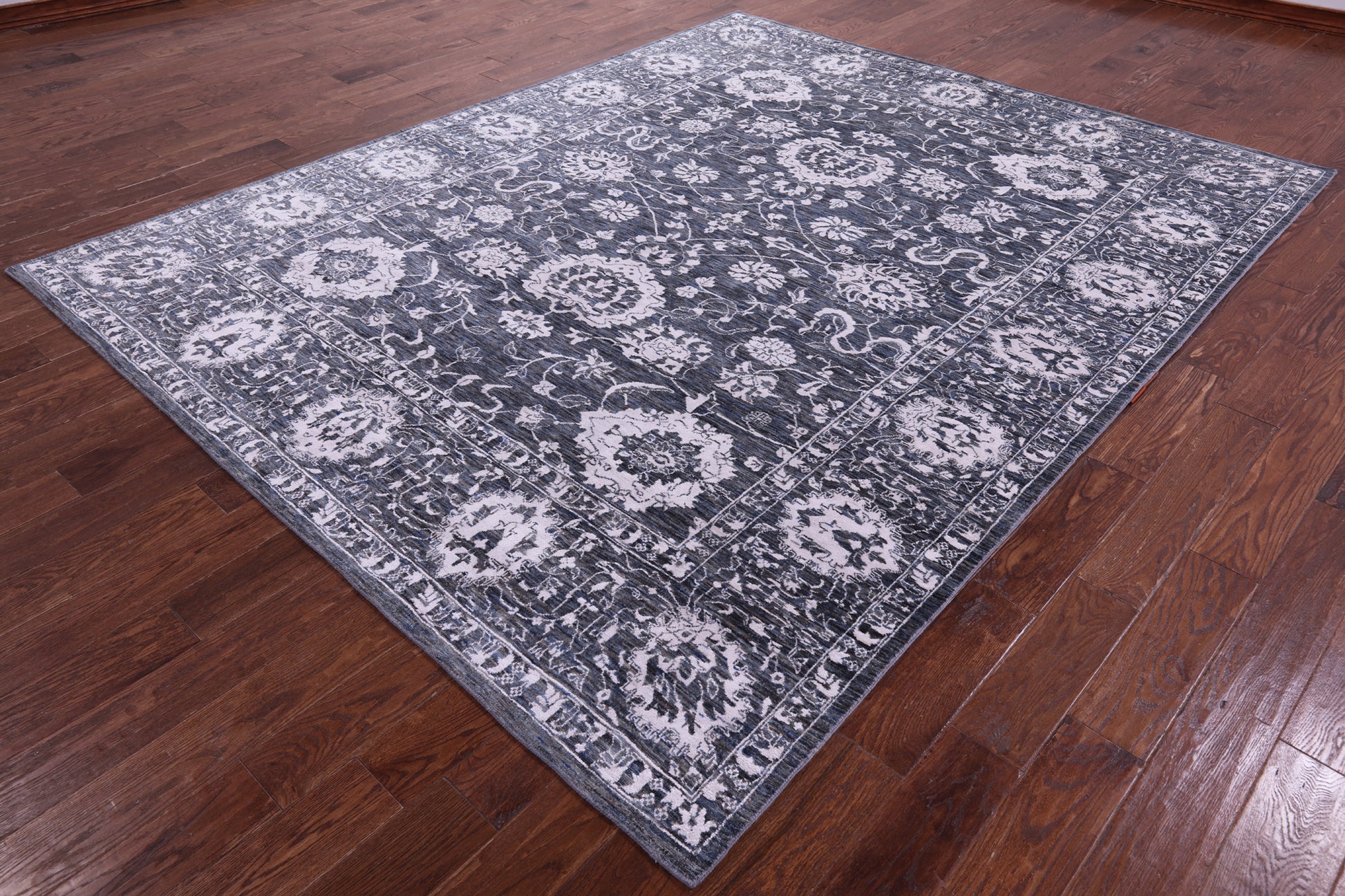 Grey Persian Tabriz Hand Knotted Wool & Silk Rug - 7' 11" X 10' 0" - Golden Nile