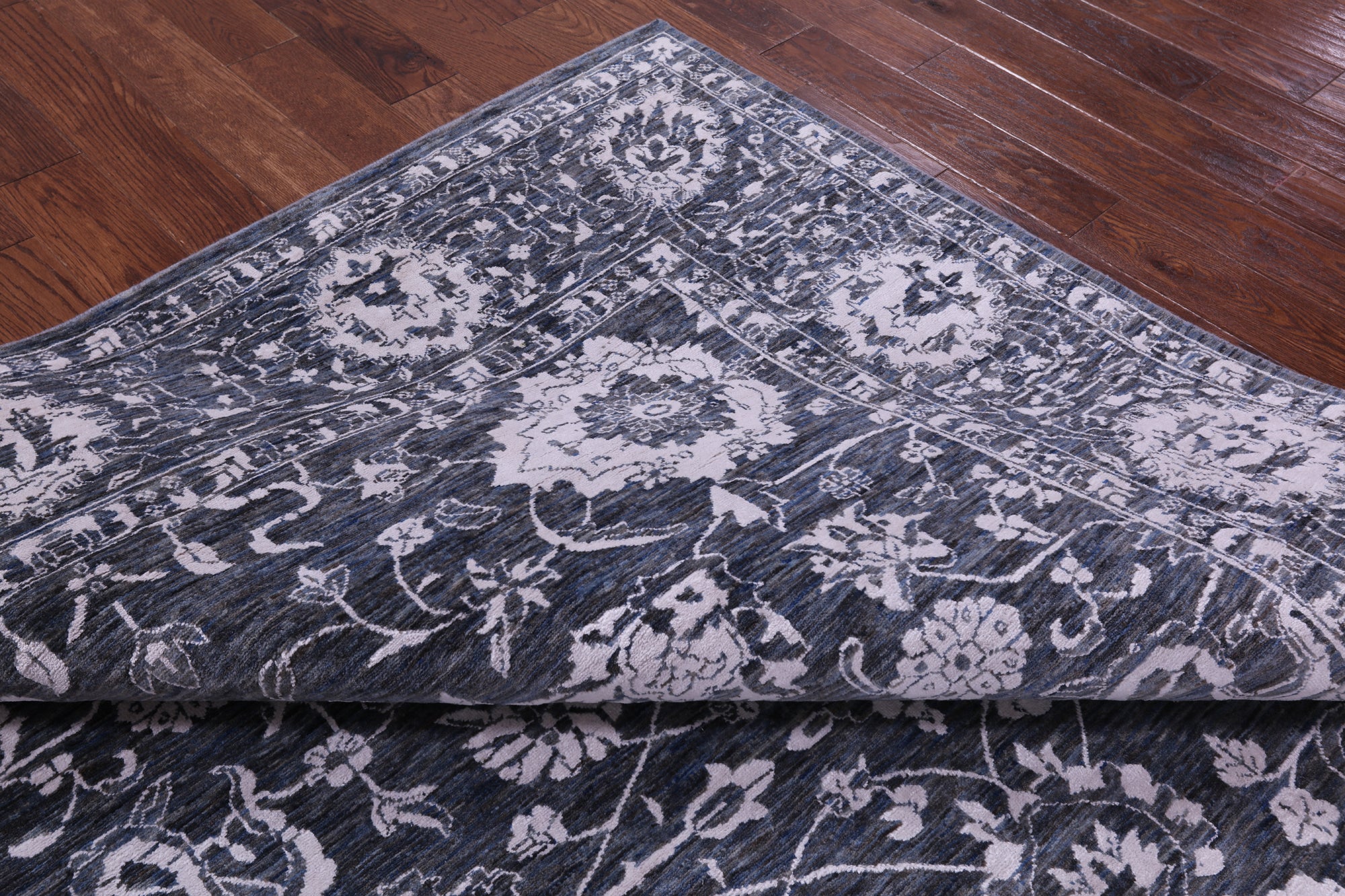 Grey Persian Tabriz Hand Knotted Wool & Silk Rug - 7' 11" X 10' 0" - Golden Nile