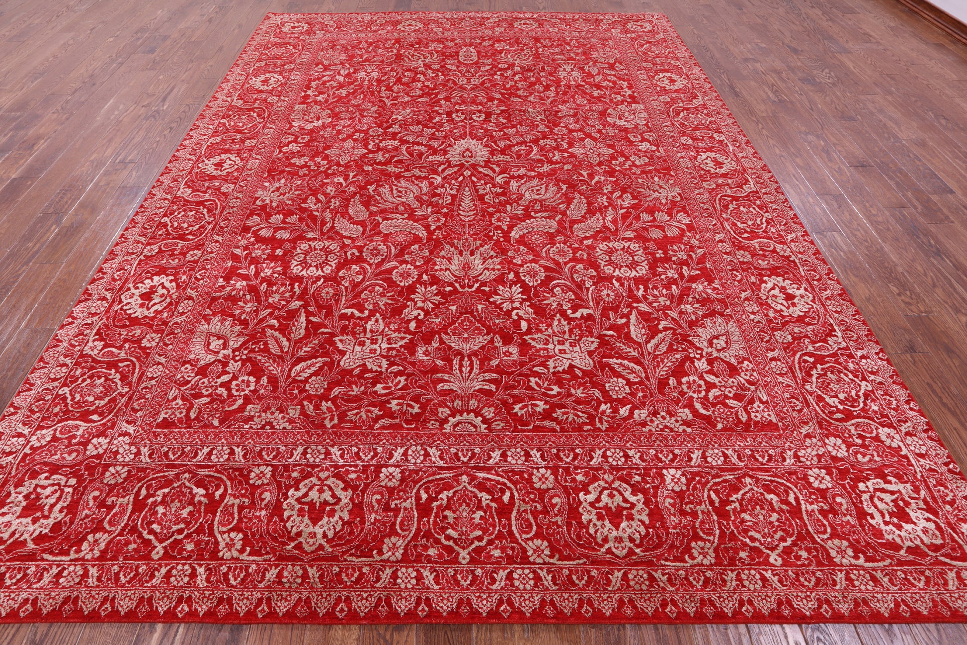 Red Persian Tabriz Hand Knotted Wool & Silk Rug - 9' 1" X 12' 1" - Golden Nile