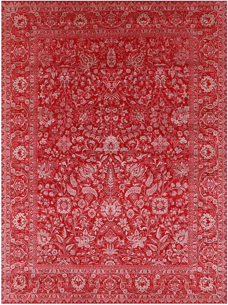Red Persian Tabriz Hand Knotted Wool & Silk Rug - 9' 1" X 12' 1" - Golden Nile