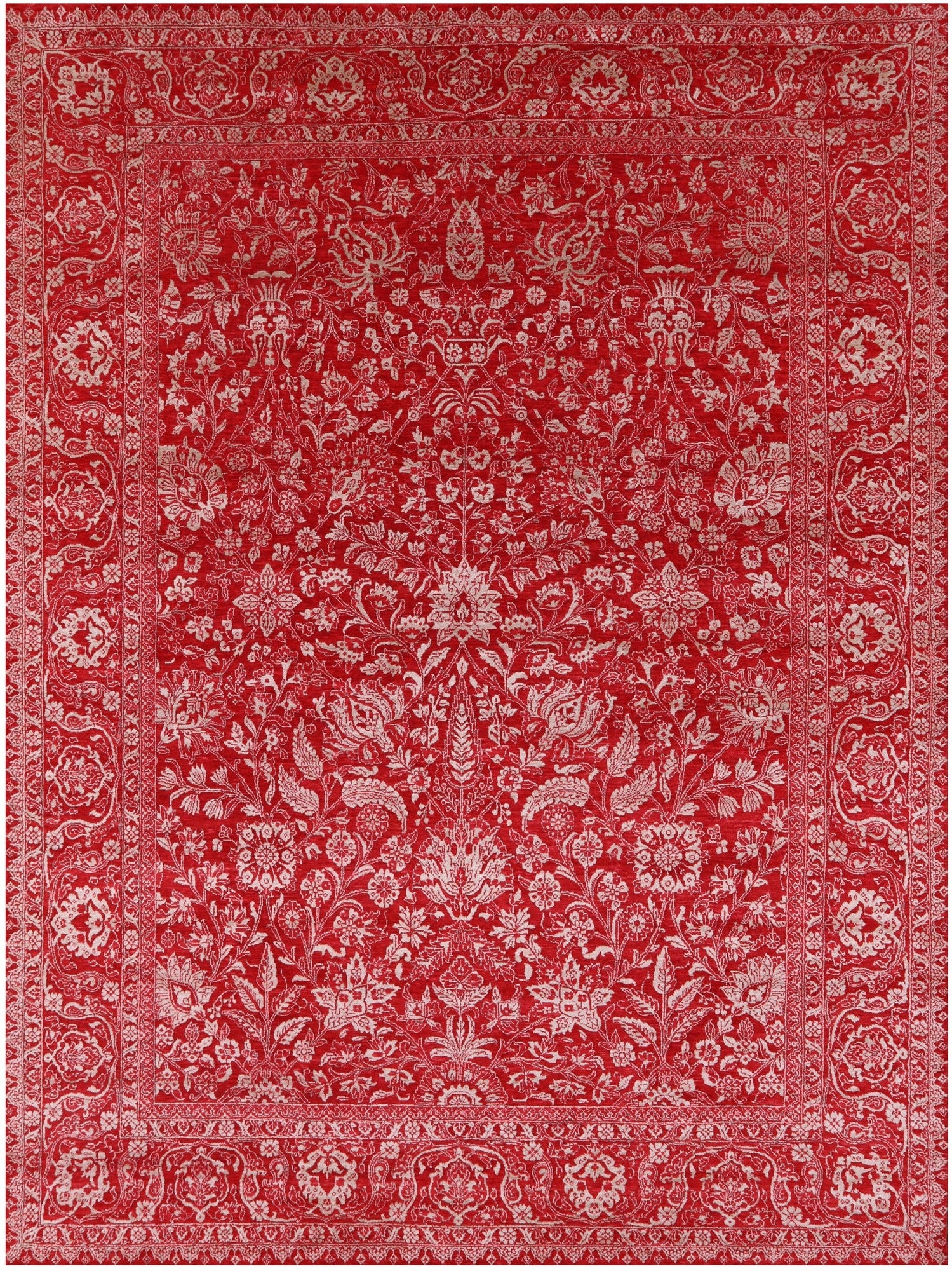 Red Persian Tabriz Hand Knotted Wool & Silk Rug - 9' 1" X 12' 1" - Golden Nile