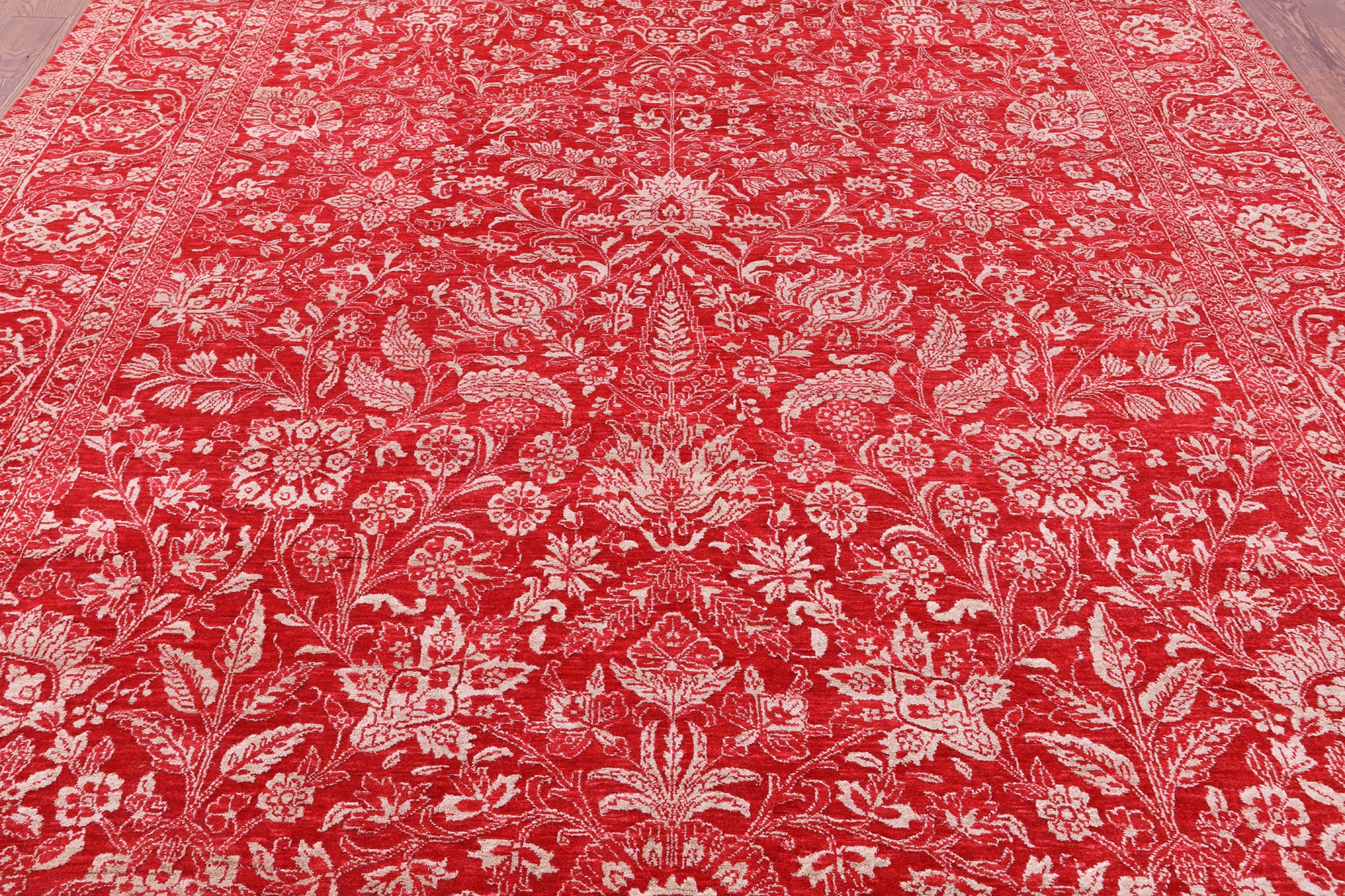 Red Persian Tabriz Hand Knotted Wool & Silk Rug - 9' 1" X 12' 1" - Golden Nile