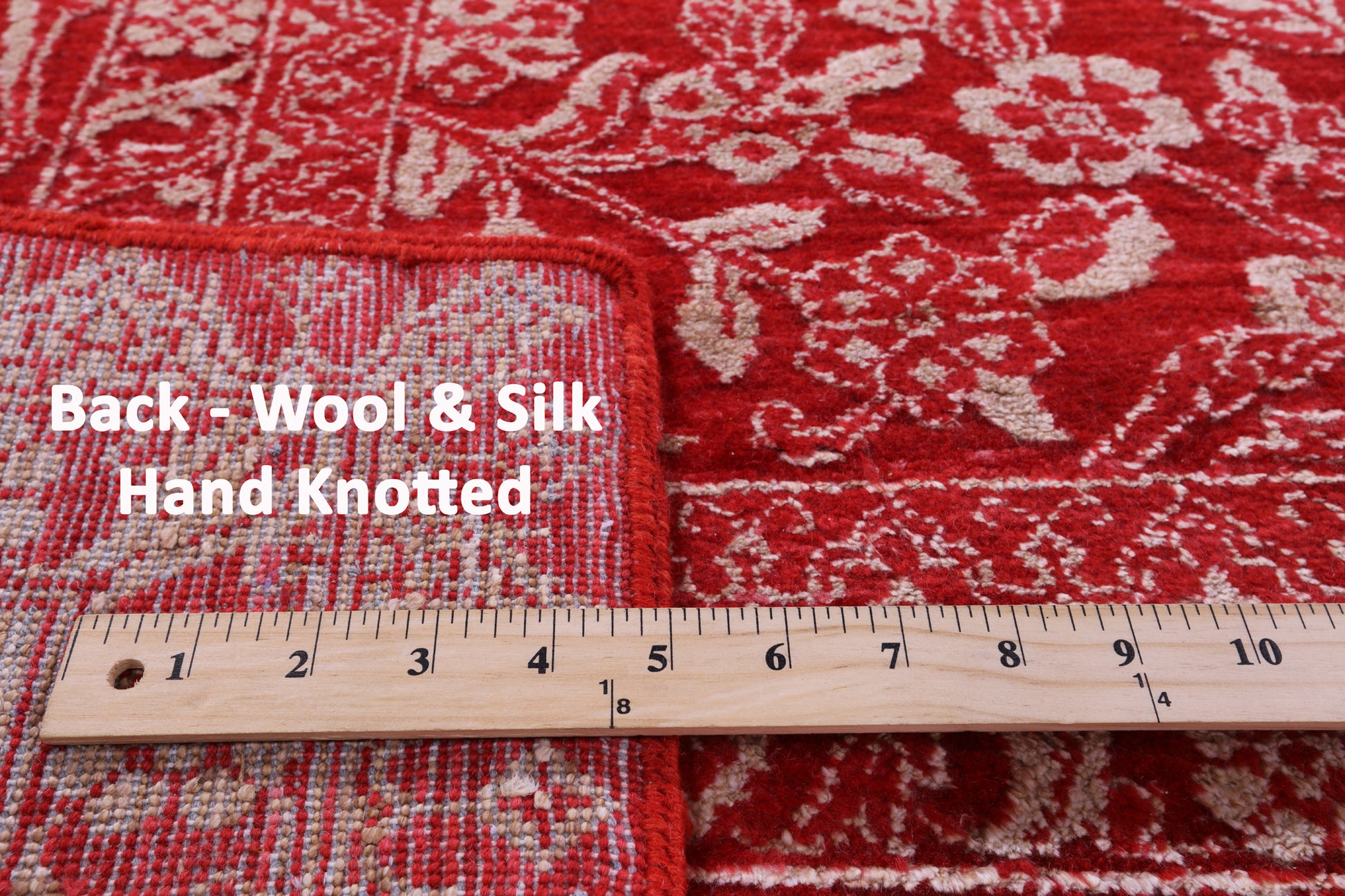 Red Persian Tabriz Hand Knotted Wool & Silk Rug - 9' 1" X 12' 1" - Golden Nile