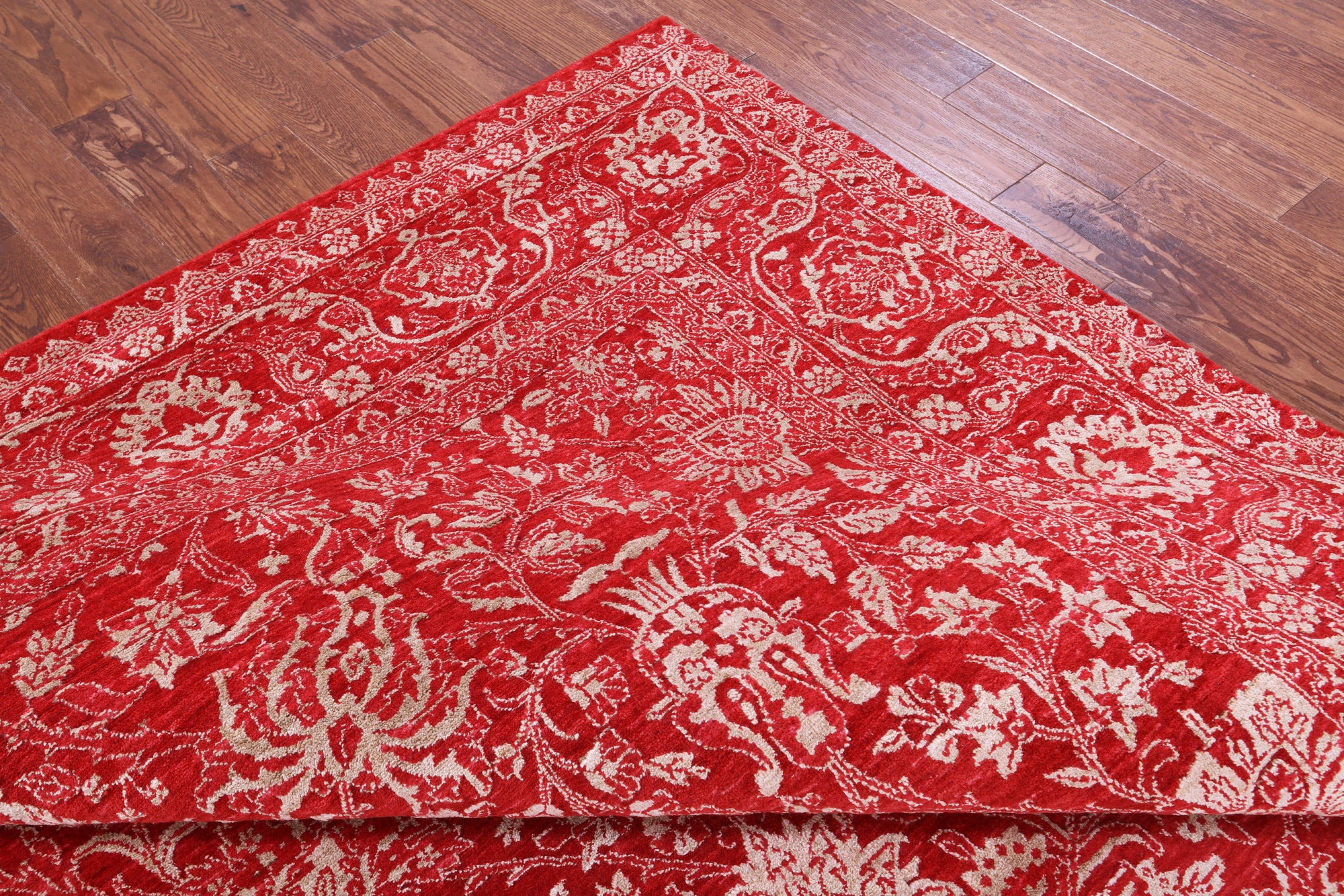 Red Persian Tabriz Hand Knotted Wool & Silk Rug - 9' 1" X 12' 1" - Golden Nile