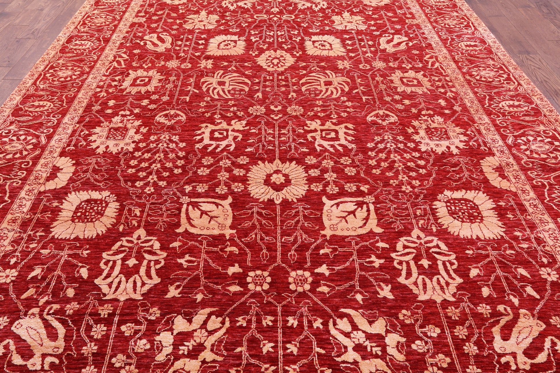 Red Persian Tabriz Handmade Wool & Silk Rug - 9' 1" X 12' 2" - Golden Nile
