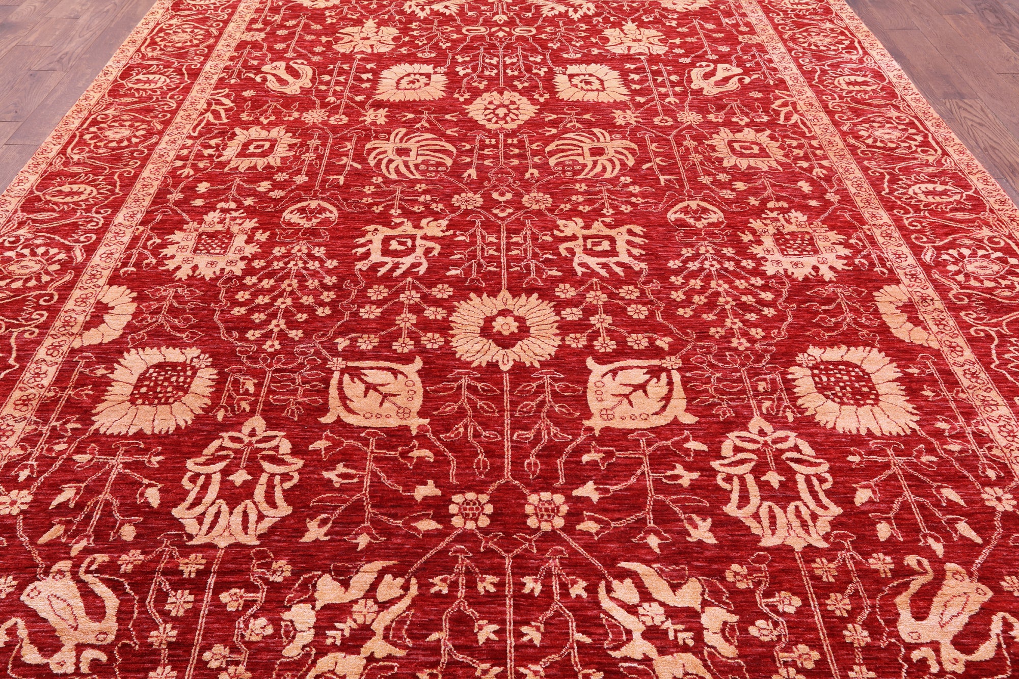 Red Persian Tabriz Handmade Wool & Silk Rug - 9' 1" X 12' 2" - Golden Nile