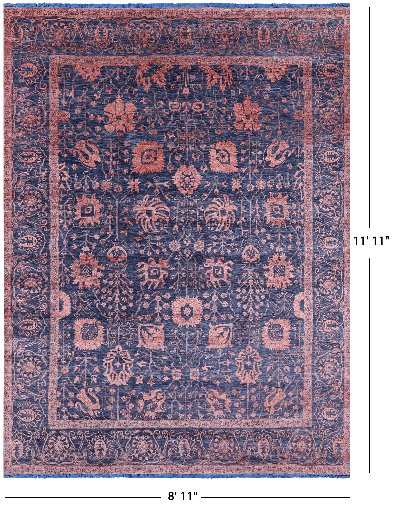 Grey Persian Tabriz Hand Knotted Wool & Silk Rug - 8' 11" X 11' 11" - Golden Nile