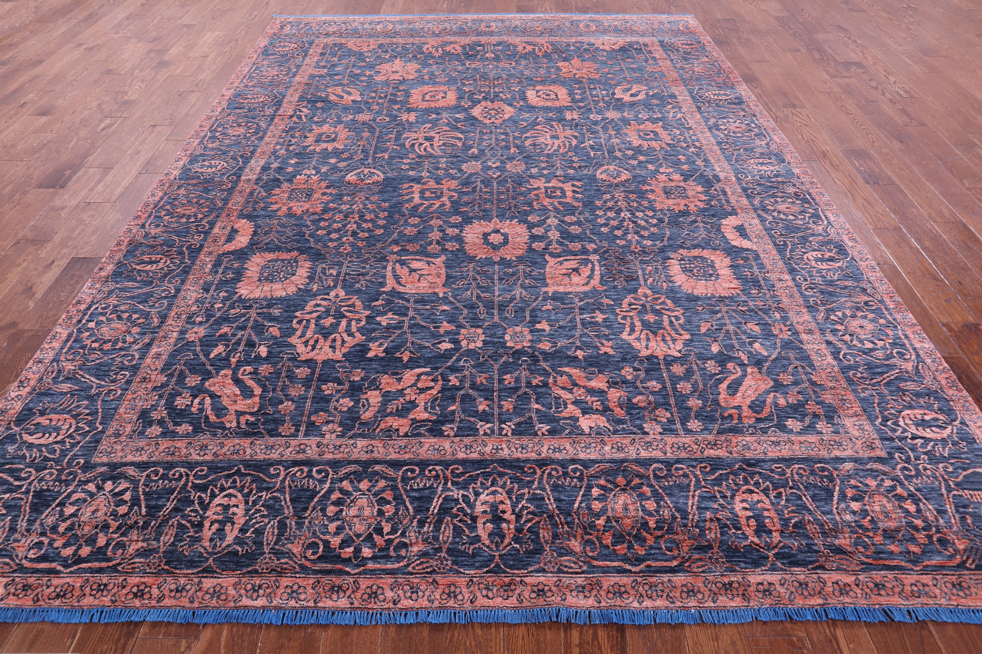 Grey Persian Tabriz Hand Knotted Wool & Silk Rug - 8' 11" X 11' 11" - Golden Nile