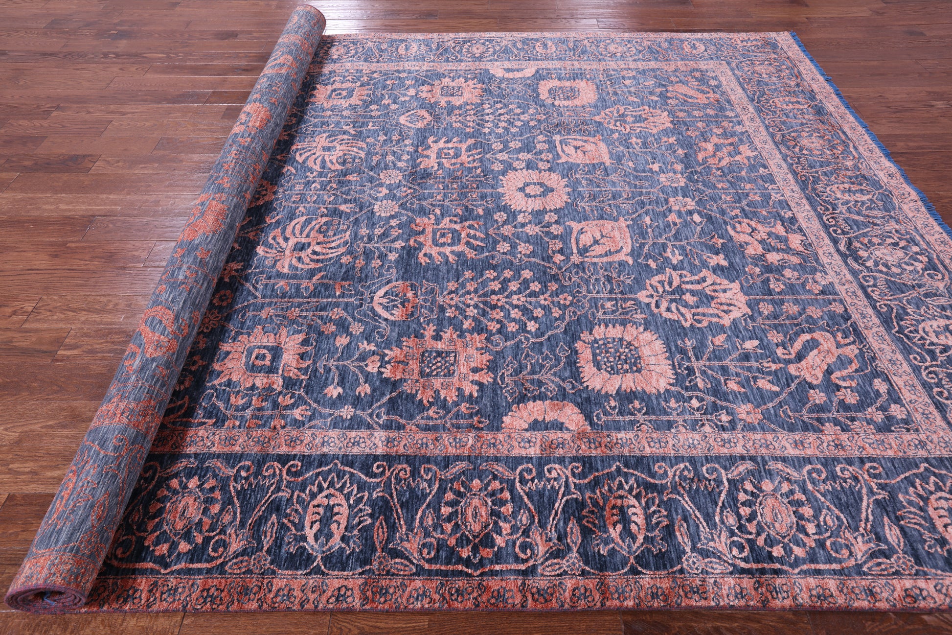 Grey Persian Tabriz Hand Knotted Wool & Silk Rug - 8' 11" X 11' 11" - Golden Nile