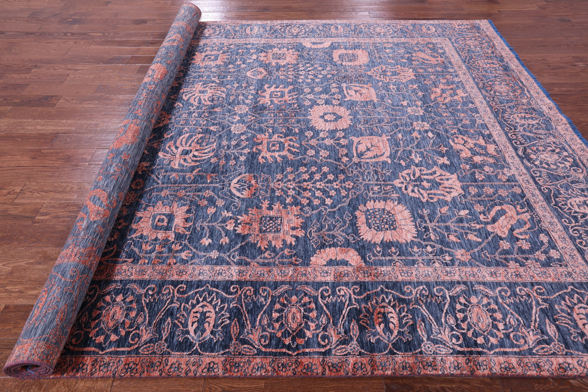 Grey Persian Tabriz Hand Knotted Wool & Silk Rug - 8' 11" X 11' 11" - Golden Nile