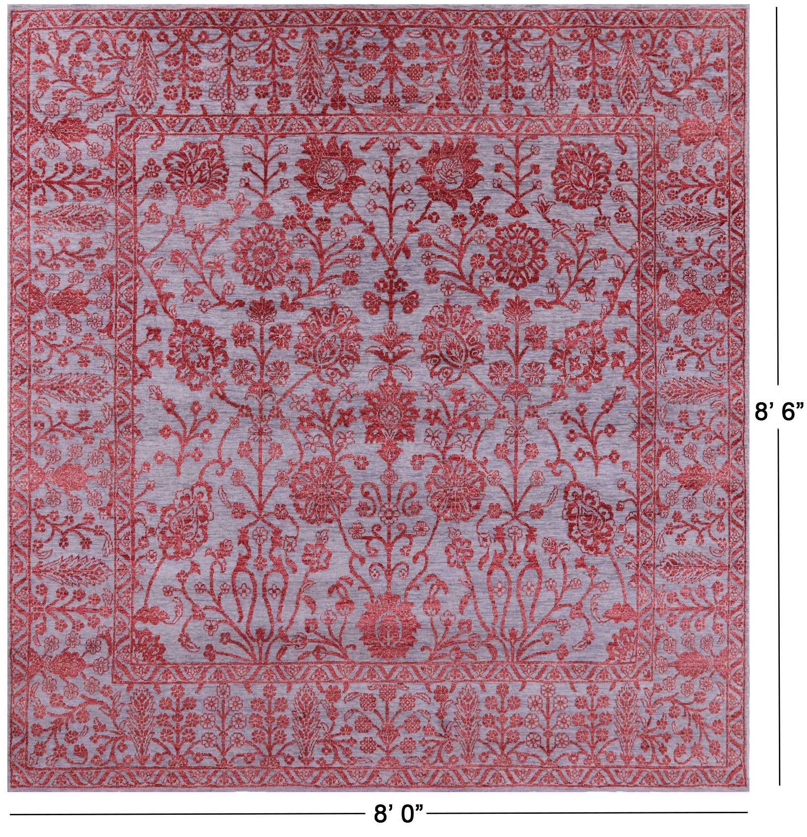 Grey Persian Tabriz Hand Knotted Wool & Silk Rug - 8' 0" X 8' 6" - Golden Nile