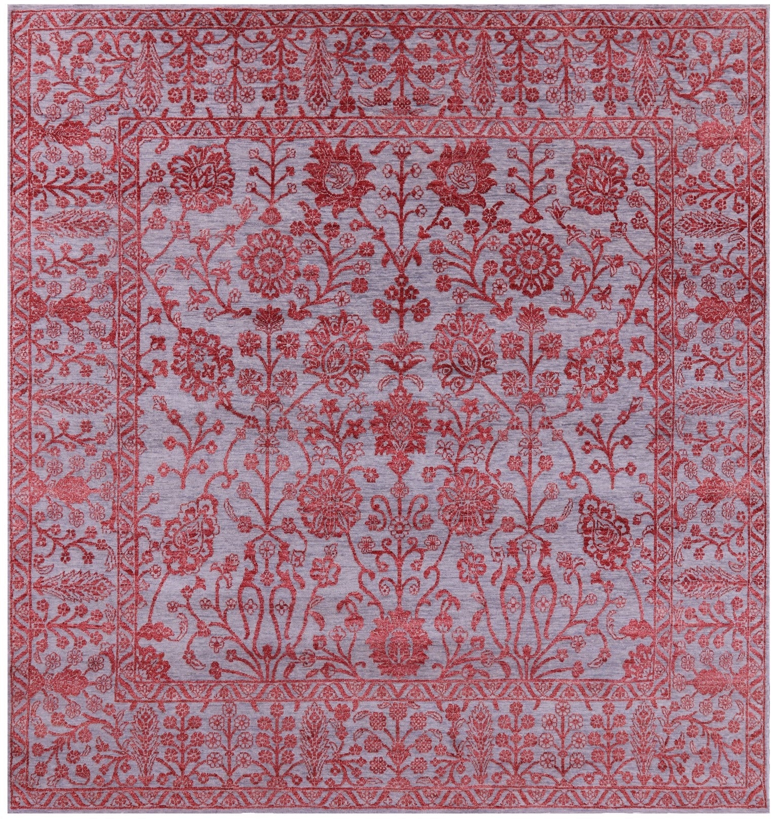Grey Persian Tabriz Hand Knotted Wool & Silk Rug - 8' 0" X 8' 6" - Golden Nile