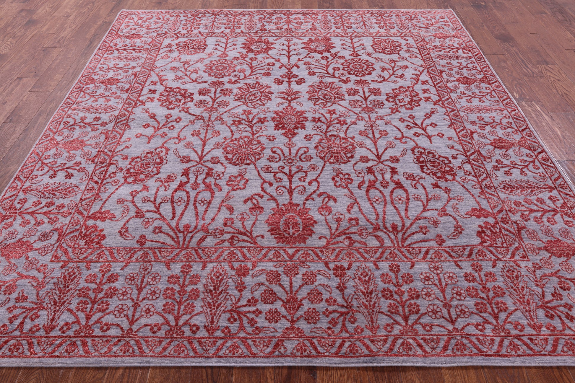 Grey Persian Tabriz Hand Knotted Wool & Silk Rug - 8' 0" X 8' 6" - Golden Nile