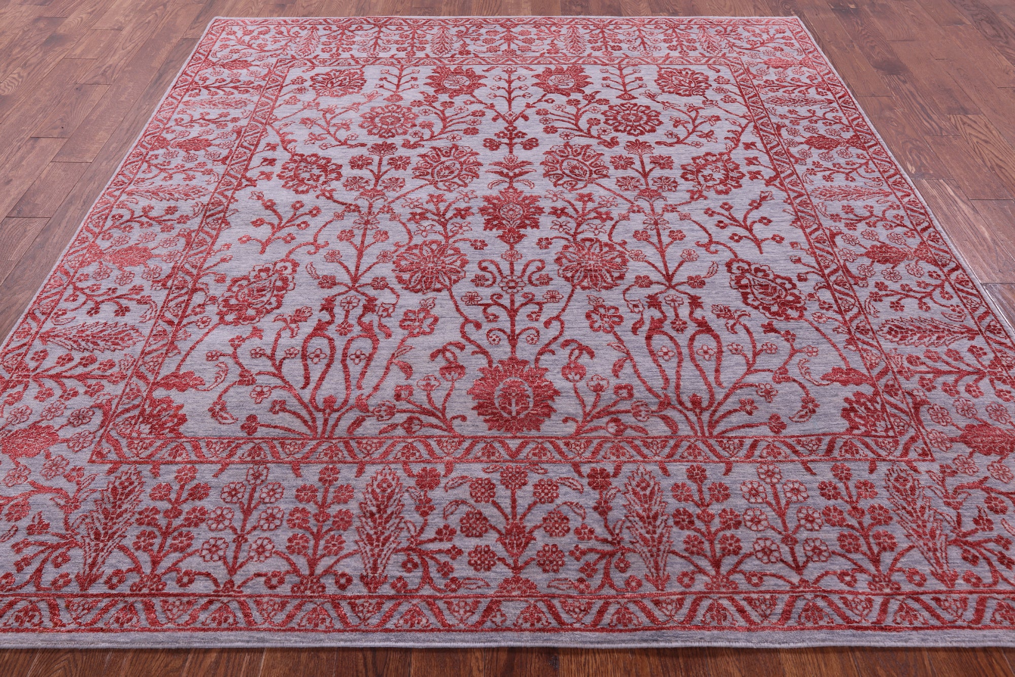 Grey Persian Tabriz Hand Knotted Wool & Silk Rug - 8' 0" X 8' 6" - Golden Nile