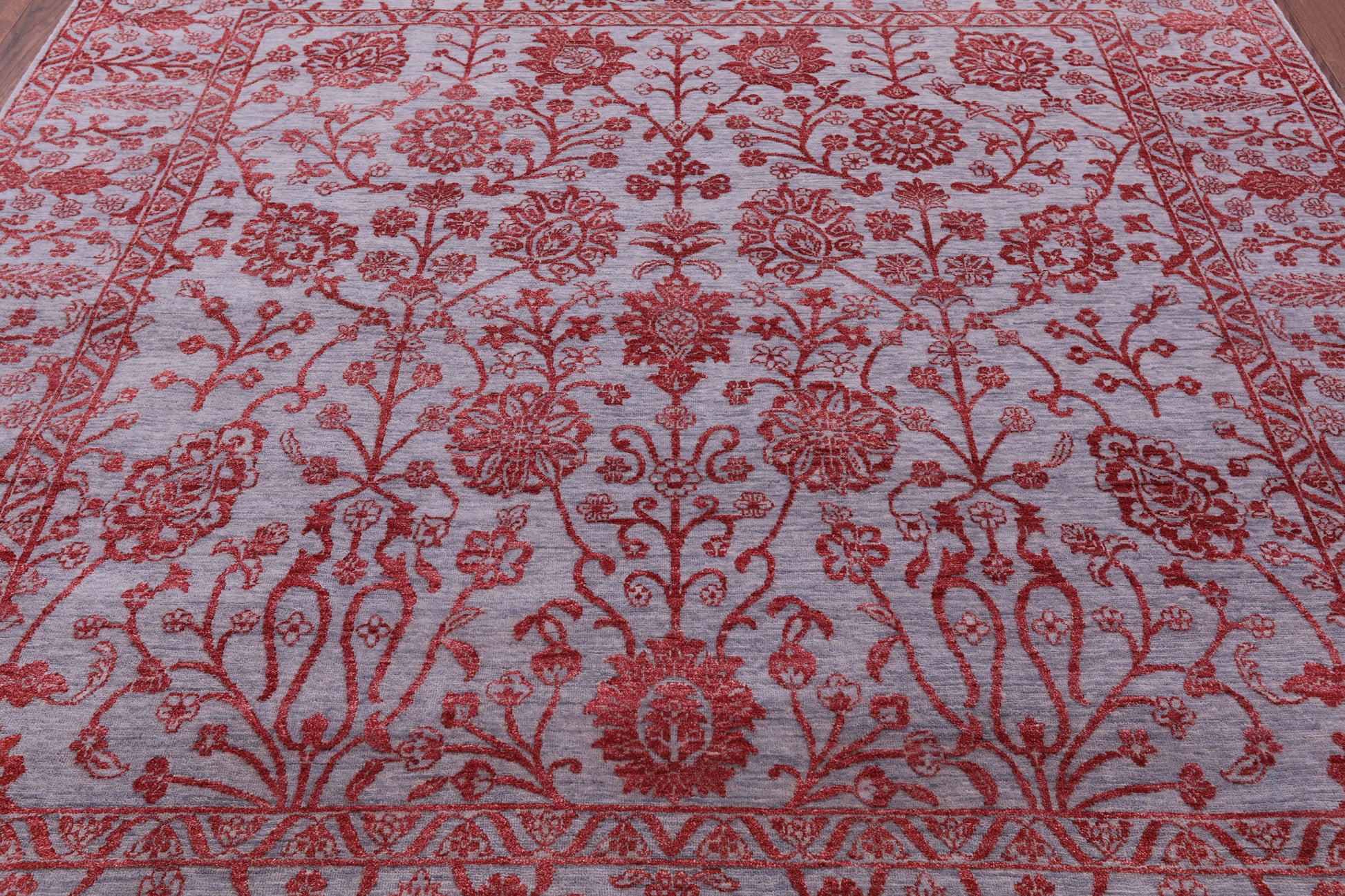 Grey Persian Tabriz Hand Knotted Wool & Silk Rug - 8' 0" X 8' 6" - Golden Nile