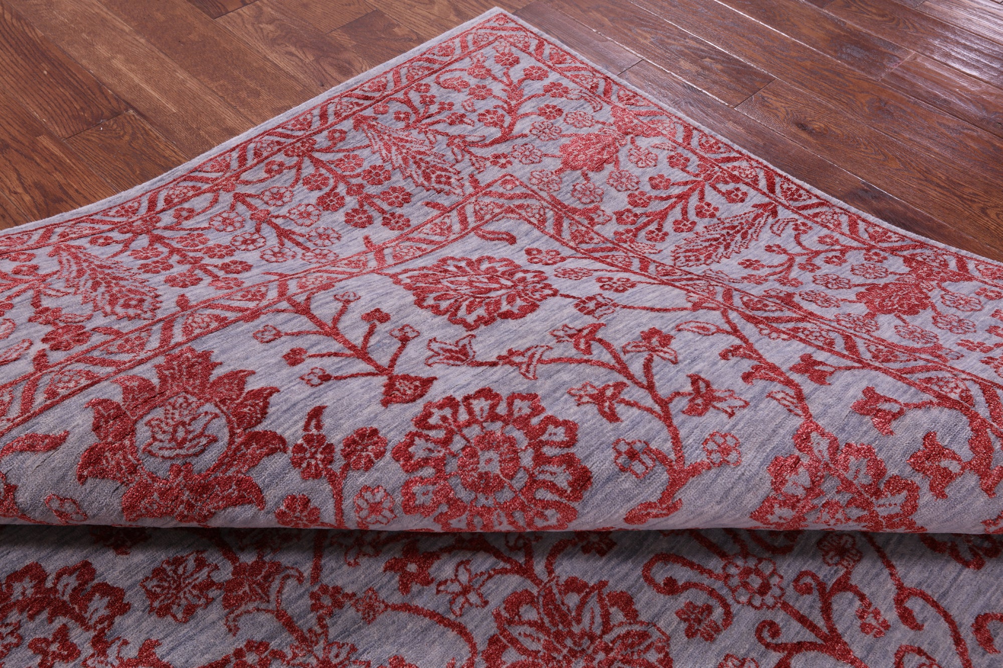 Grey Persian Tabriz Hand Knotted Wool & Silk Rug - 8' 0" X 8' 6" - Golden Nile