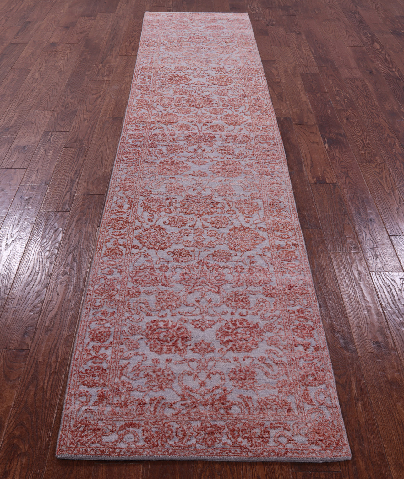 Grey Persian Tabriz Hand Knotted Wool & Silk Runner Rug - 2' 7" X 11' 9" - Golden Nile