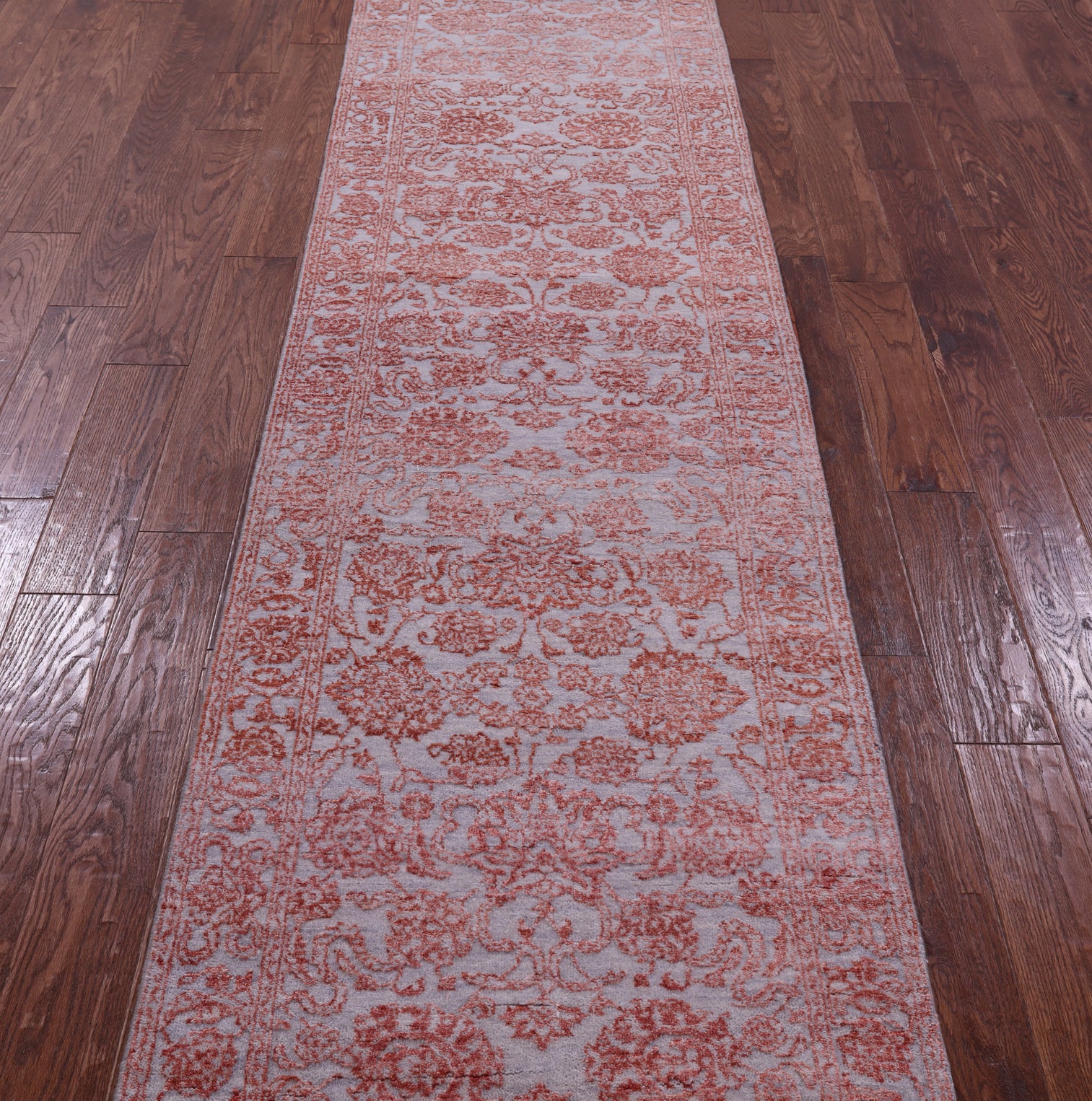 Grey Persian Tabriz Hand Knotted Wool & Silk Runner Rug - 2' 7" X 11' 9" - Golden Nile