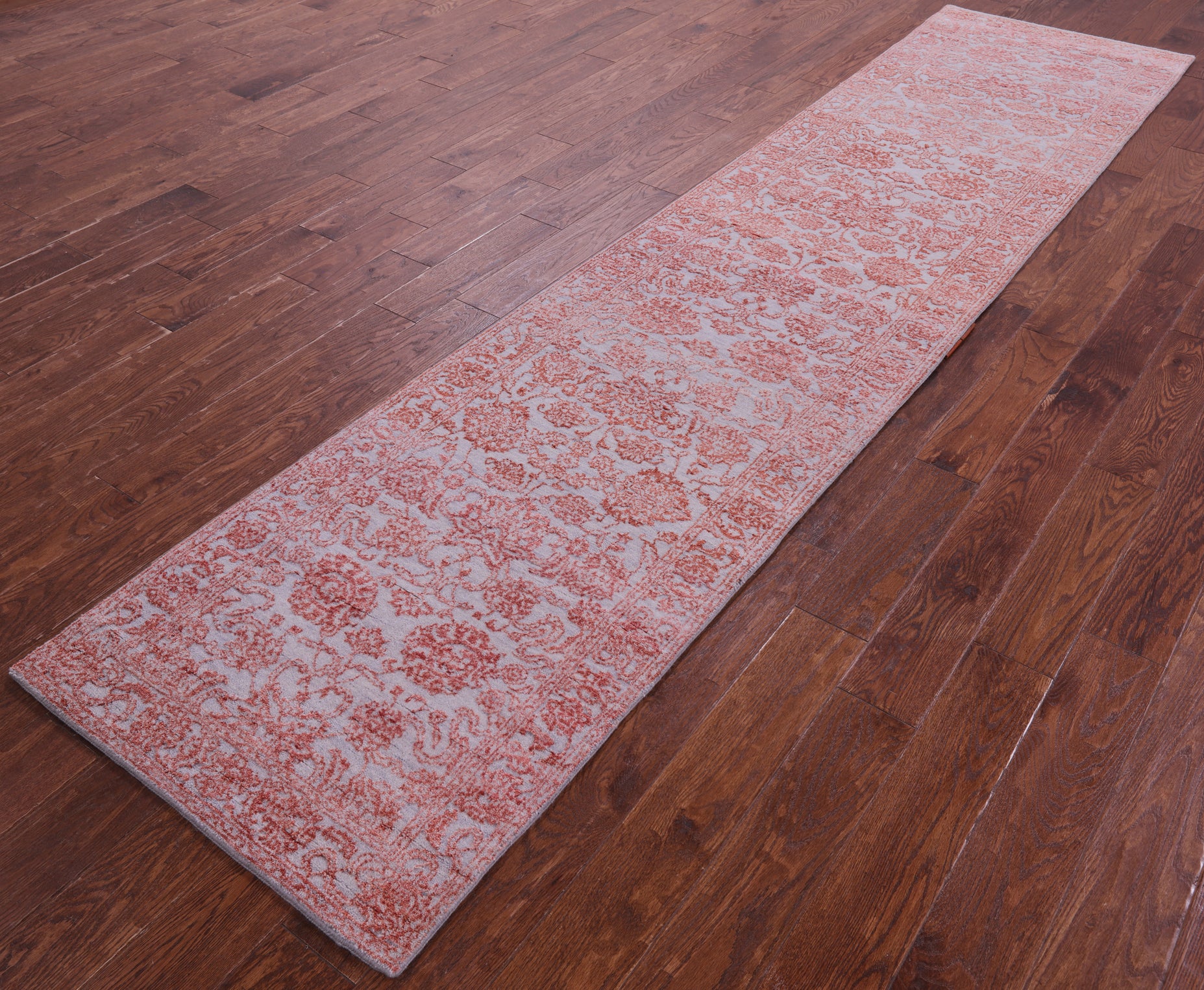 Grey Persian Tabriz Hand Knotted Wool & Silk Runner Rug - 2' 7" X 11' 9" - Golden Nile