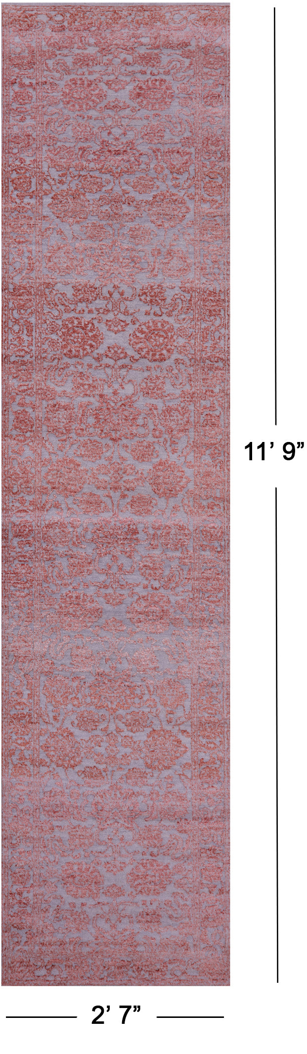 Grey Persian Tabriz Hand Knotted Wool & Silk Runner Rug - 2' 7" X 11' 9" - Golden Nile