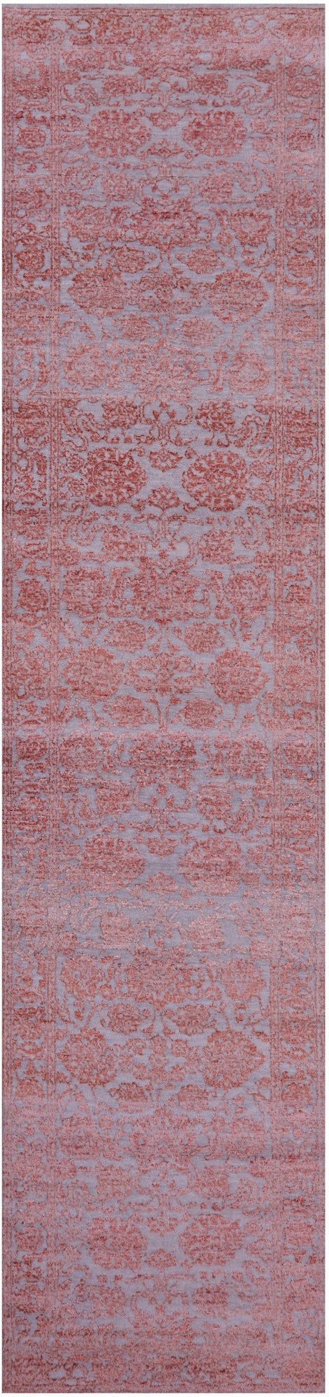 Grey Persian Tabriz Hand Knotted Wool & Silk Runner Rug - 2' 7" X 11' 9" - Golden Nile
