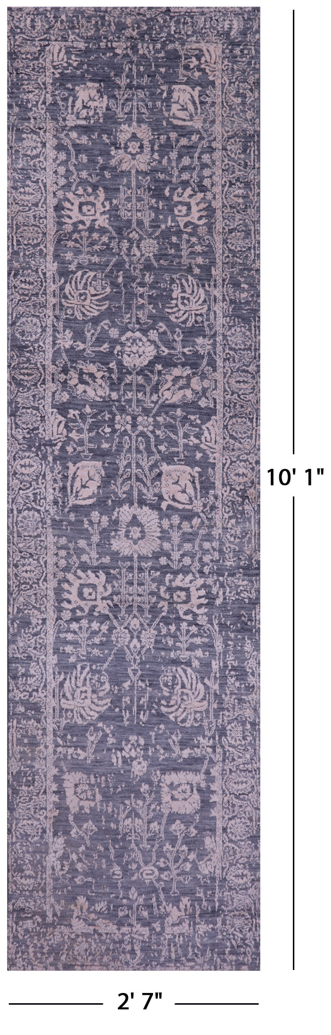 Grey Persian Tabriz Handmade Wool & Silk Runner Rug - 2' 7" X 10' 1" - Golden Nile