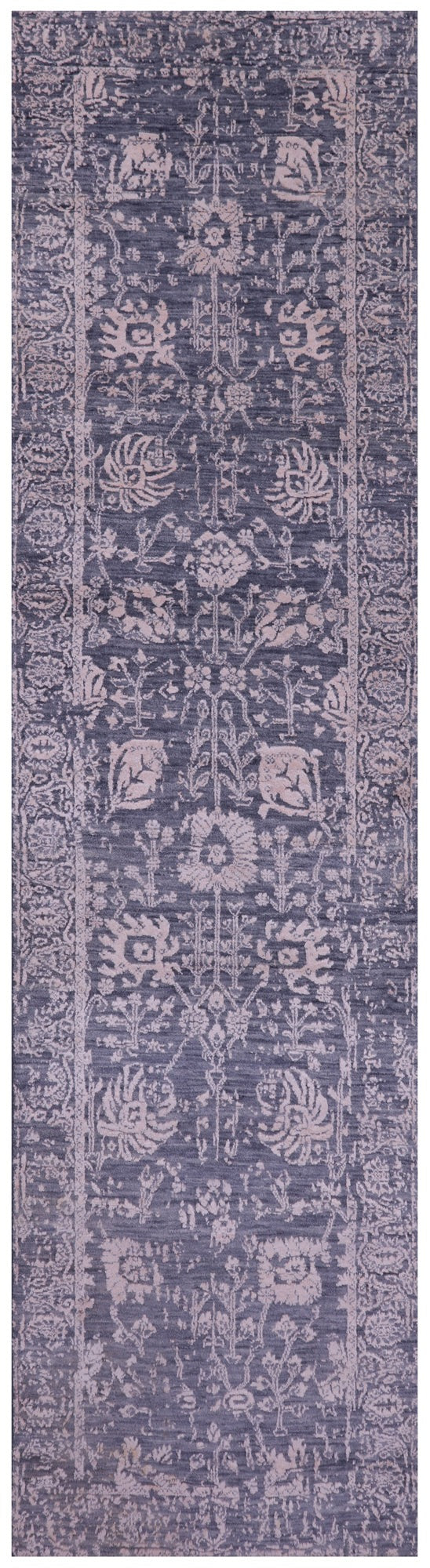 Grey Persian Tabriz Handmade Wool & Silk Runner Rug - 2' 7" X 10' 1" - Golden Nile