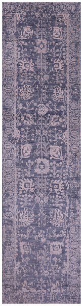 Grey Persian Tabriz Handmade Wool & Silk Runner Rug - 2' 7" X 10' 1" - Golden Nile