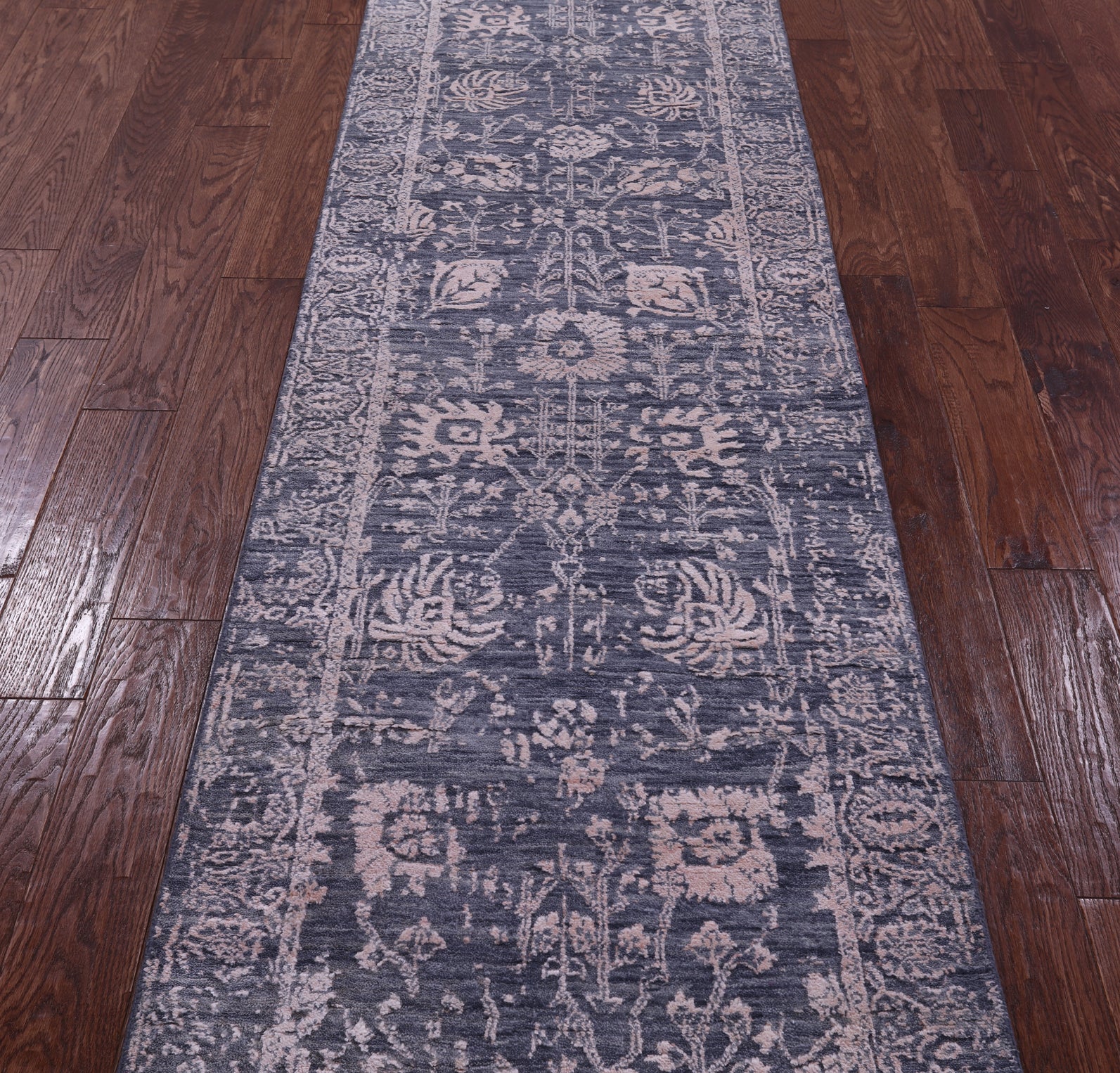 Grey Persian Tabriz Handmade Wool & Silk Runner Rug - 2' 7" X 10' 1" - Golden Nile