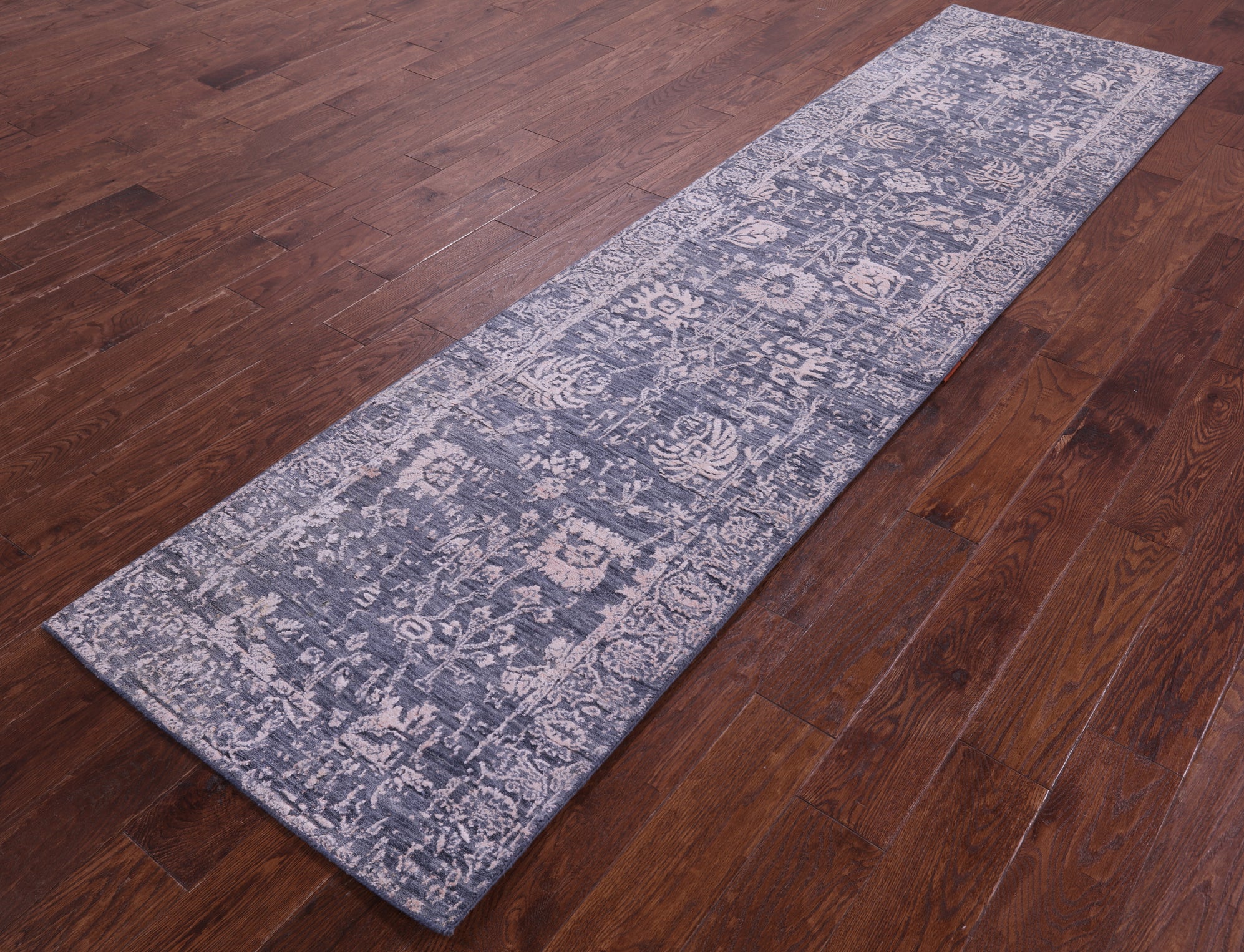 Grey Persian Tabriz Handmade Wool & Silk Runner Rug - 2' 7" X 10' 1" - Golden Nile