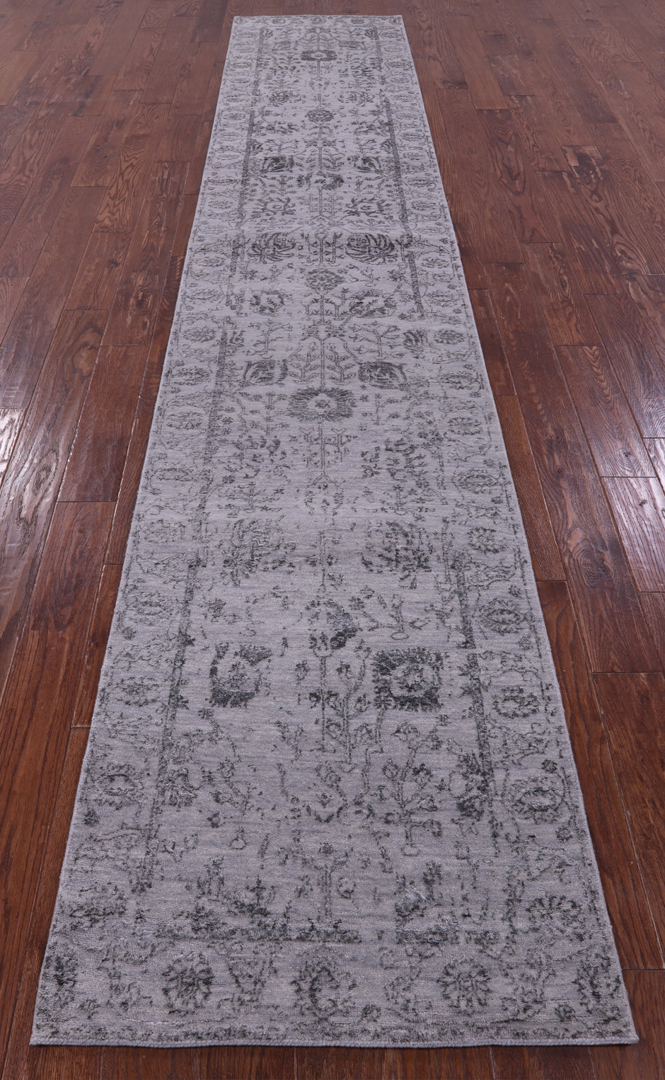 Grey Persian Tabriz Hand Knotted Wool Runner Rug - 2' 7" X 14' 0" - Golden Nile