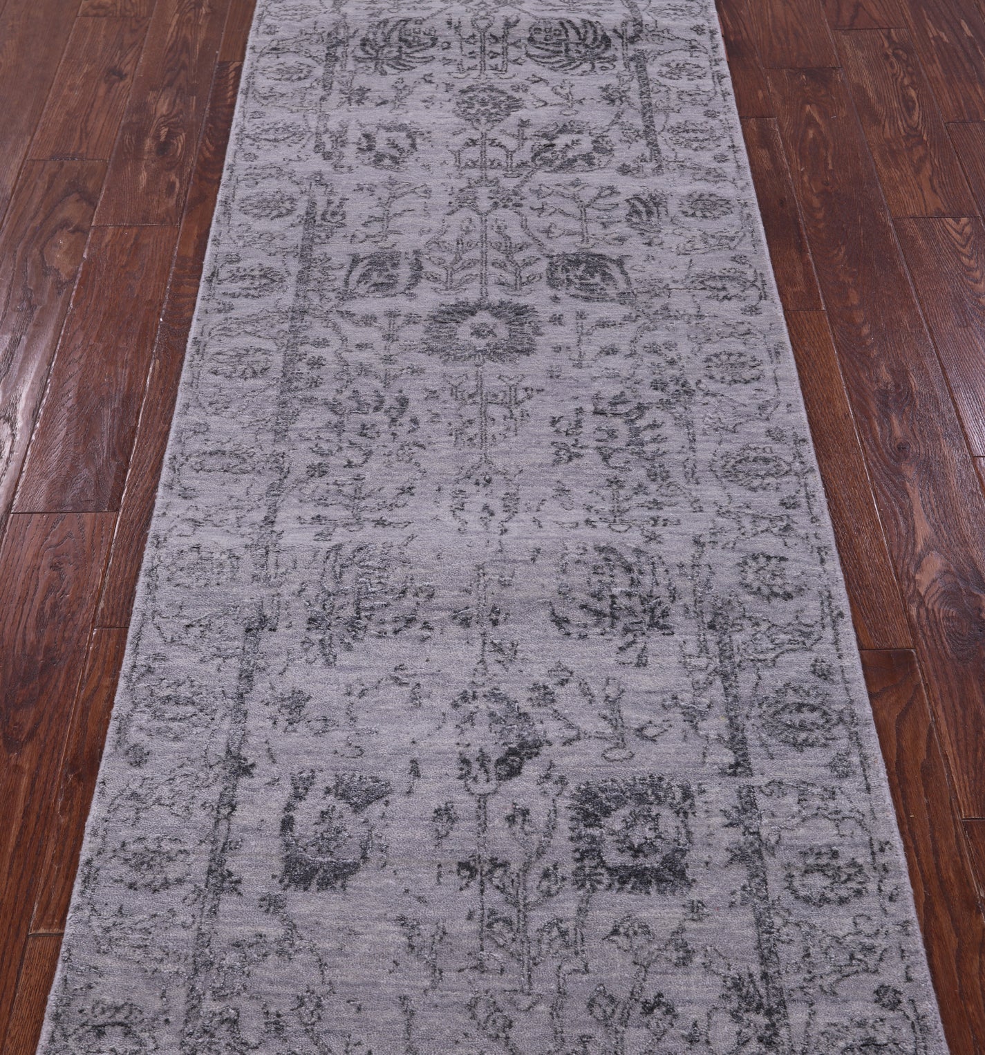 Grey Persian Tabriz Hand Knotted Wool Runner Rug - 2' 7" X 14' 0" - Golden Nile