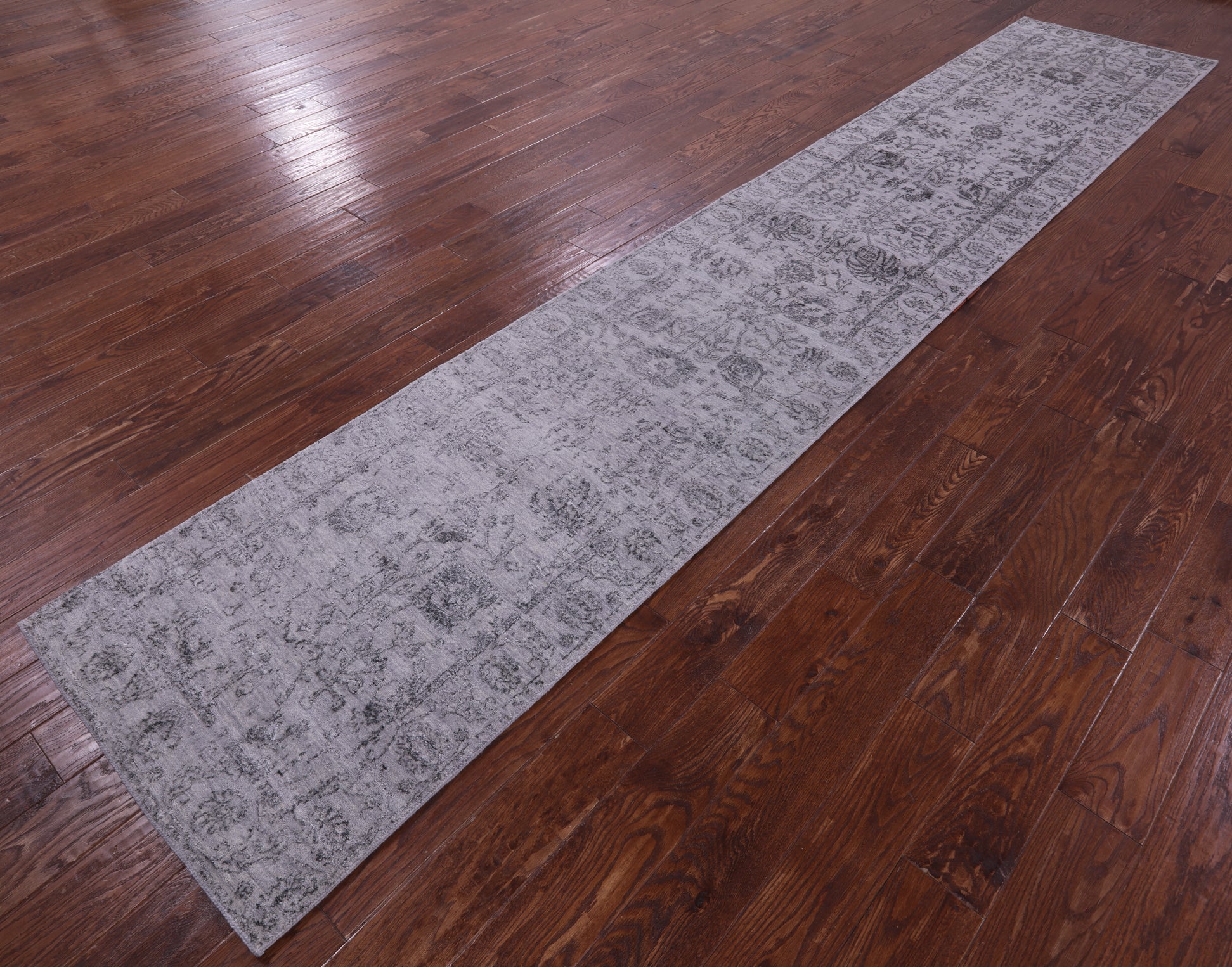 Grey Persian Tabriz Hand Knotted Wool Runner Rug - 2' 7" X 14' 0" - Golden Nile