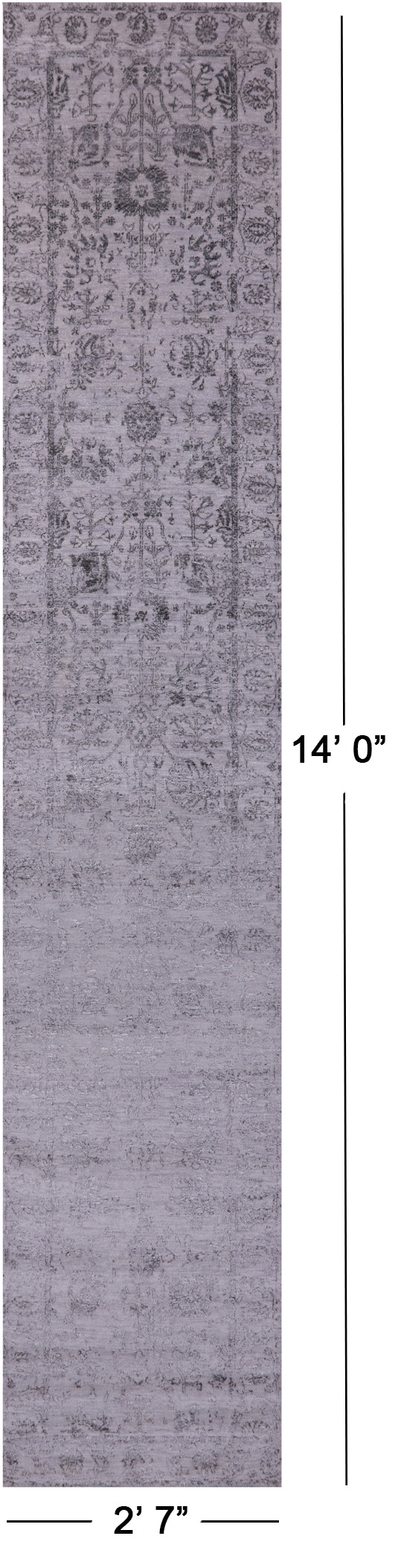 Grey Persian Tabriz Hand Knotted Wool Runner Rug - 2' 7" X 14' 0" - Golden Nile