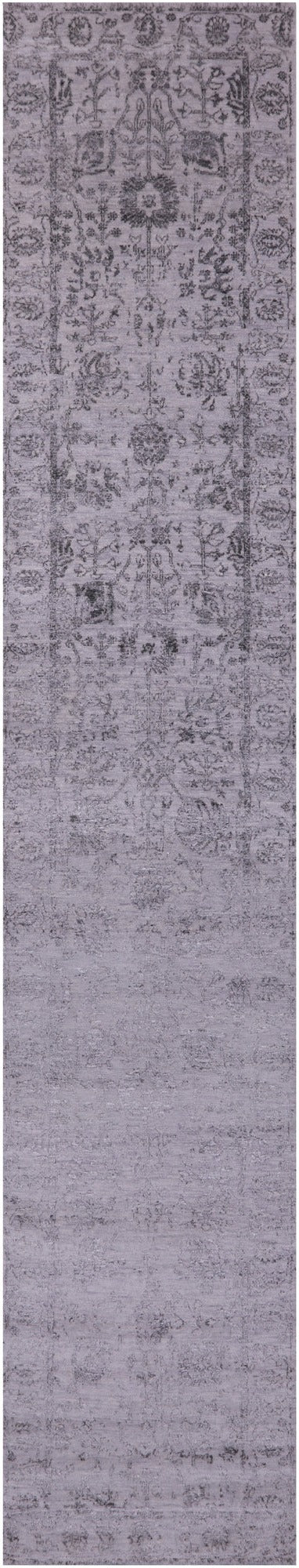 Grey Persian Tabriz Hand Knotted Wool Runner Rug - 2' 7" X 14' 0" - Golden Nile