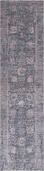 Grey Persian Tabriz Hand Knotted Wool & Silk Runner Rug - 2' 7" X 10' 2"