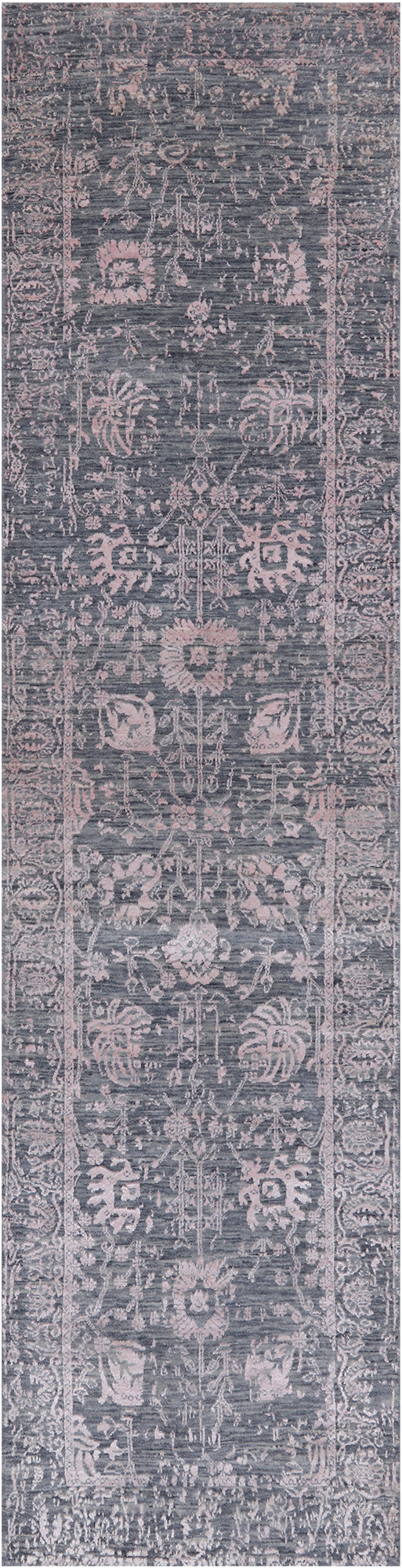Grey Persian Tabriz Hand Knotted Wool & Silk Runner Rug - 2' 7" X 10' 2"