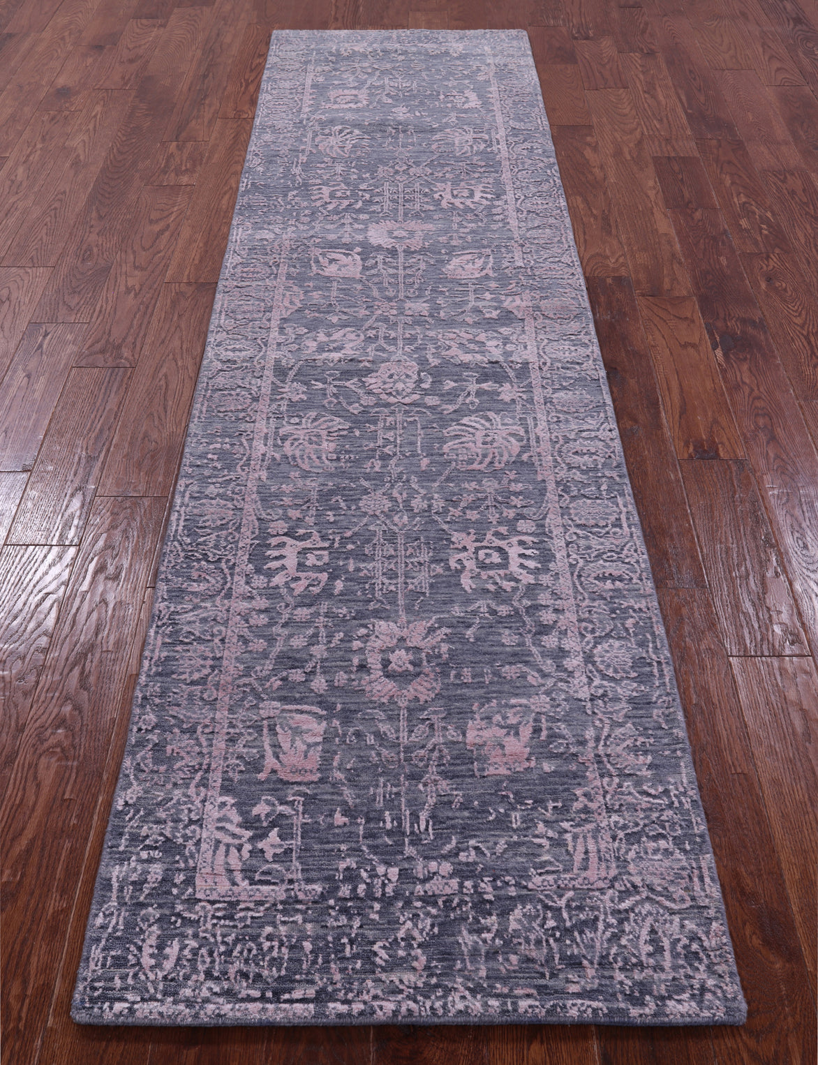 Grey Persian Tabriz Hand Knotted Wool & Silk Runner Rug - 2' 7" X 10' 2" - Golden Nile
