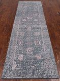 Grey Persian Tabriz Hand Knotted Wool & Silk Runner Rug - 2' 7" X 10' 2"