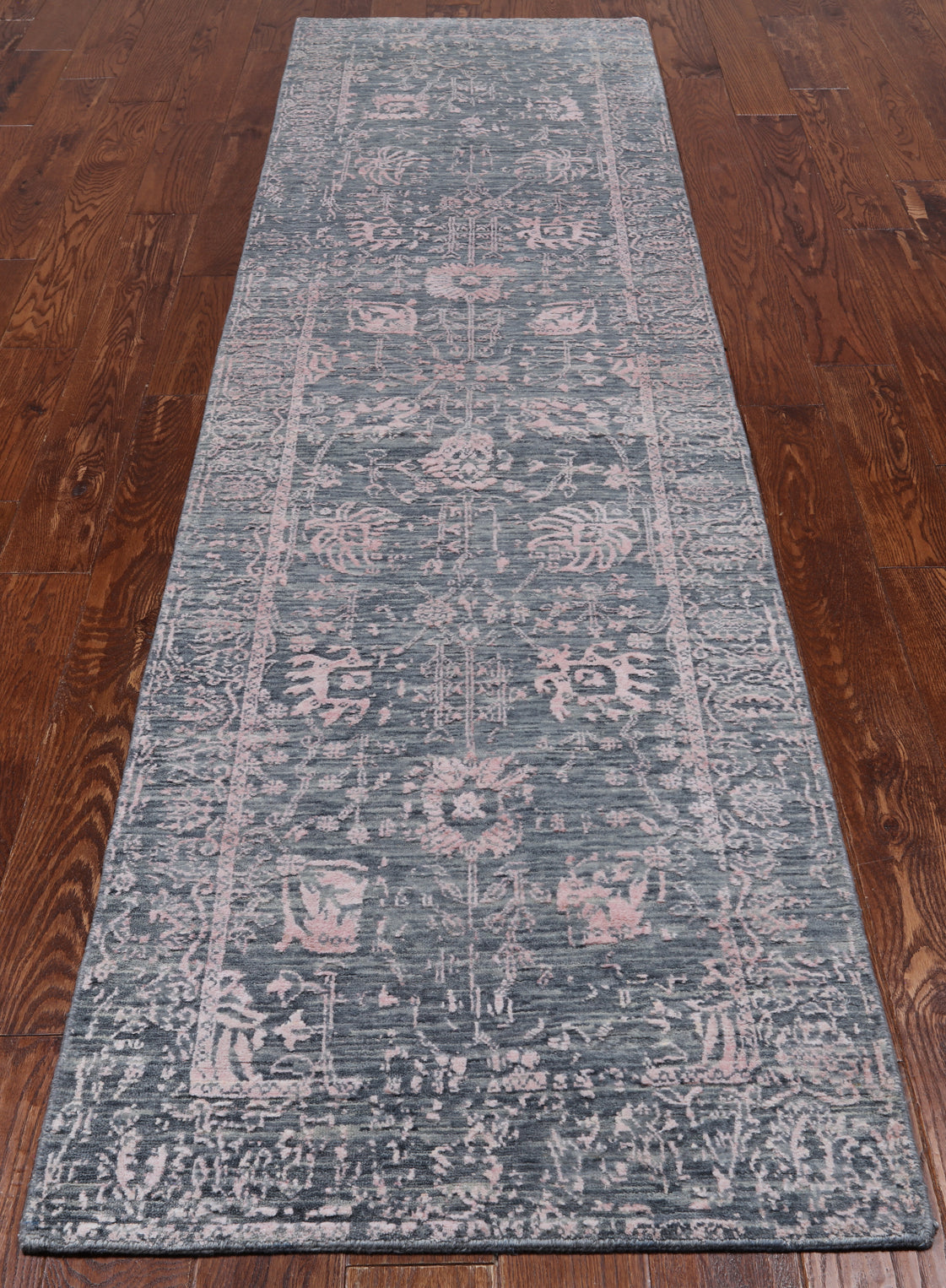 Grey Persian Tabriz Hand Knotted Wool & Silk Runner Rug - 2' 7" X 10' 2"