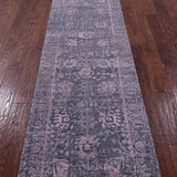 Grey Persian Tabriz Hand Knotted Wool & Silk Runner Rug - 2' 7" X 10' 2" - Golden Nile