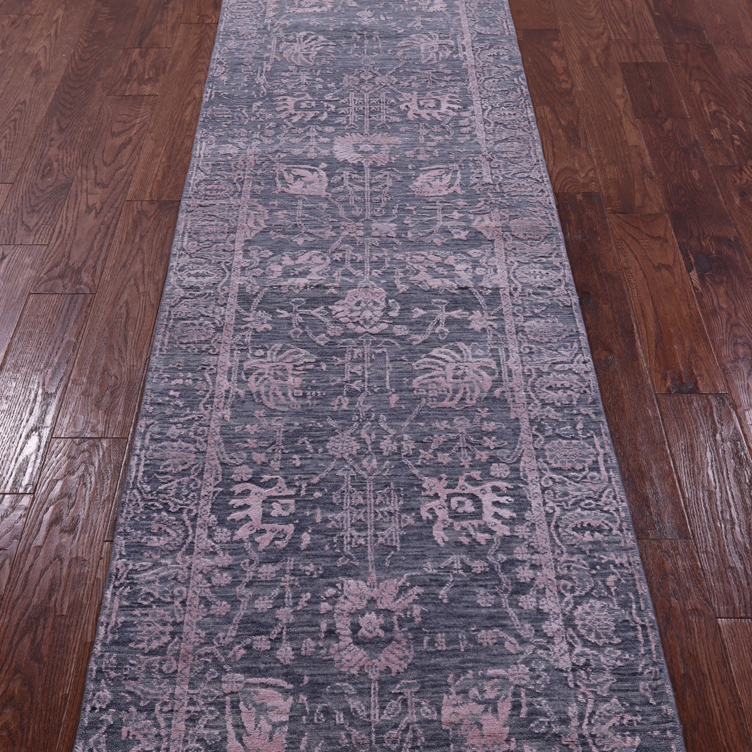 Grey Persian Tabriz Hand Knotted Wool & Silk Runner Rug - 2' 7" X 10' 2" - Golden Nile