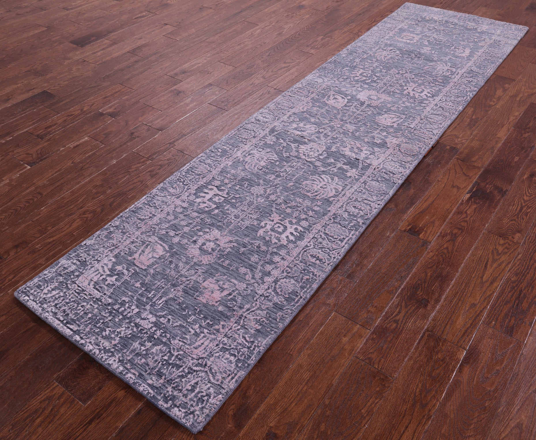 Grey Persian Tabriz Hand Knotted Wool & Silk Runner Rug - 2' 7" X 10' 2" - Golden Nile