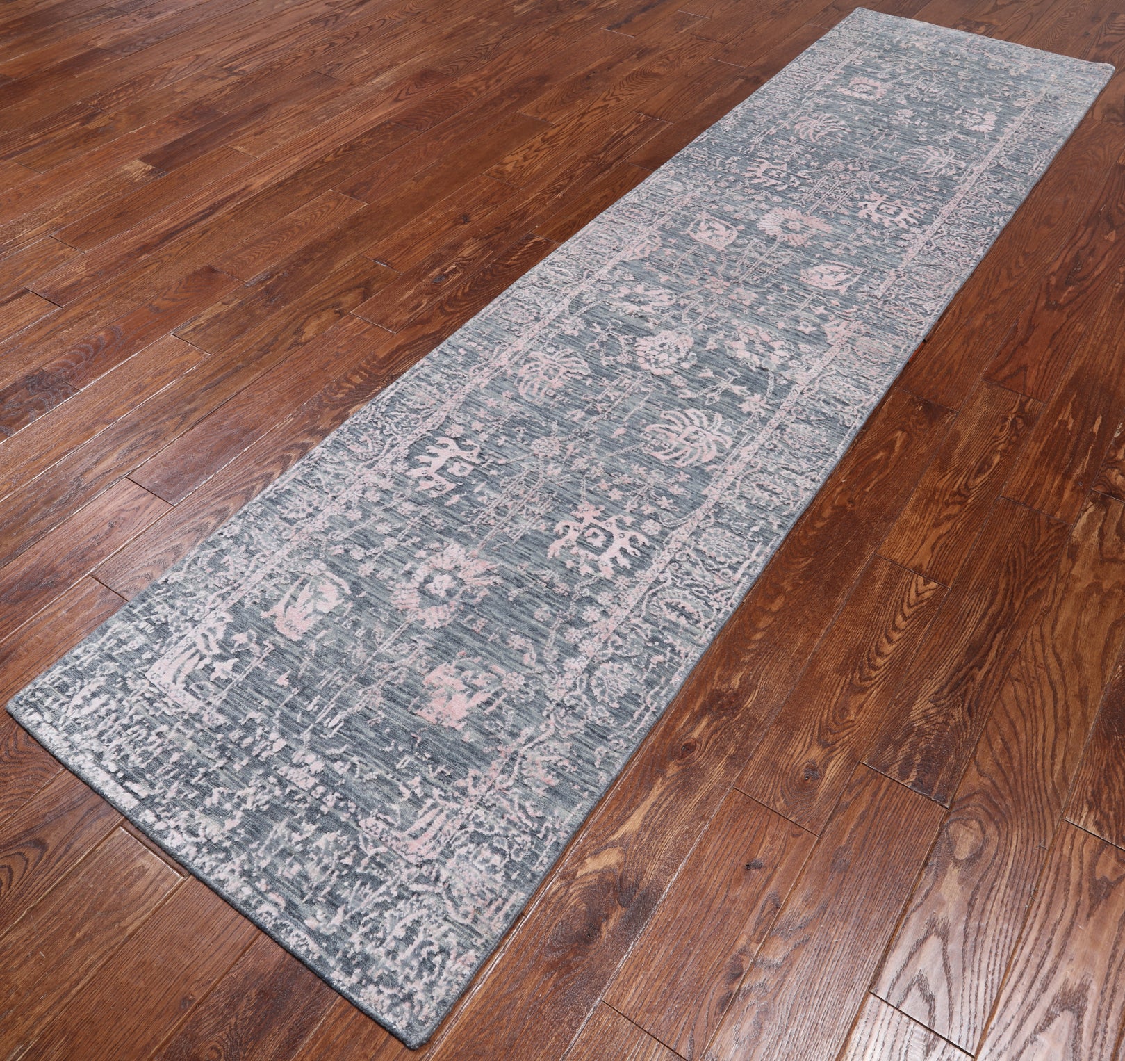 Grey Persian Tabriz Hand Knotted Wool & Silk Runner Rug - 2' 7" X 10' 2"