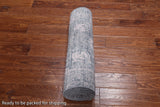 Grey Persian Tabriz Hand Knotted Wool & Silk Runner Rug - 2' 7" X 10' 2"