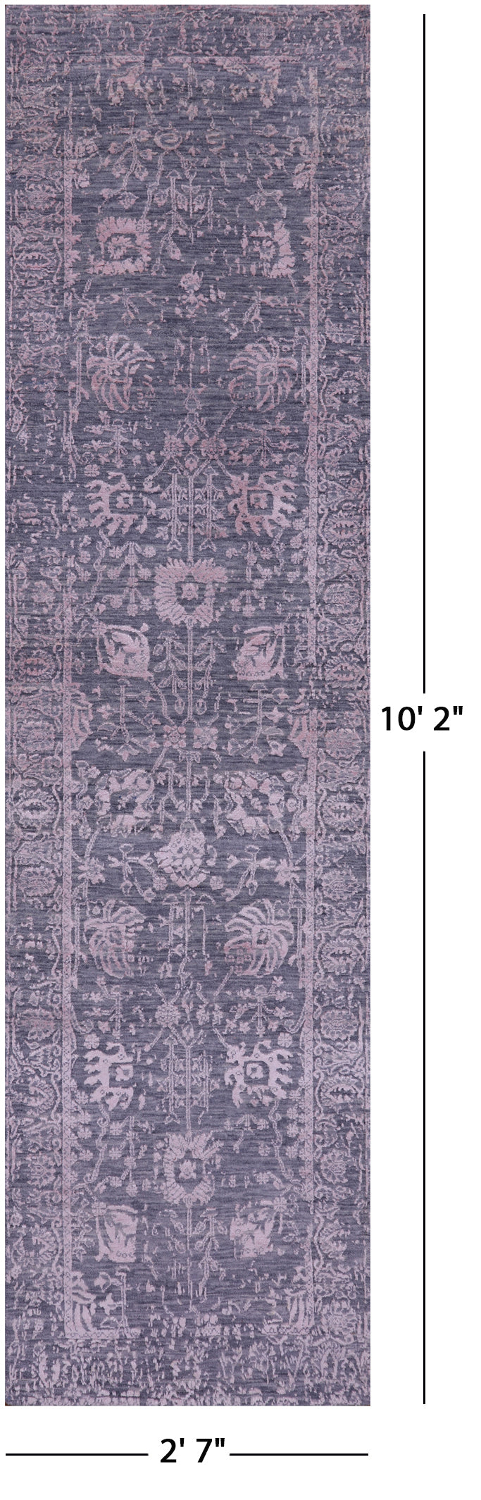 Grey Persian Tabriz Hand Knotted Wool & Silk Runner Rug - 2' 7" X 10' 2" - Golden Nile