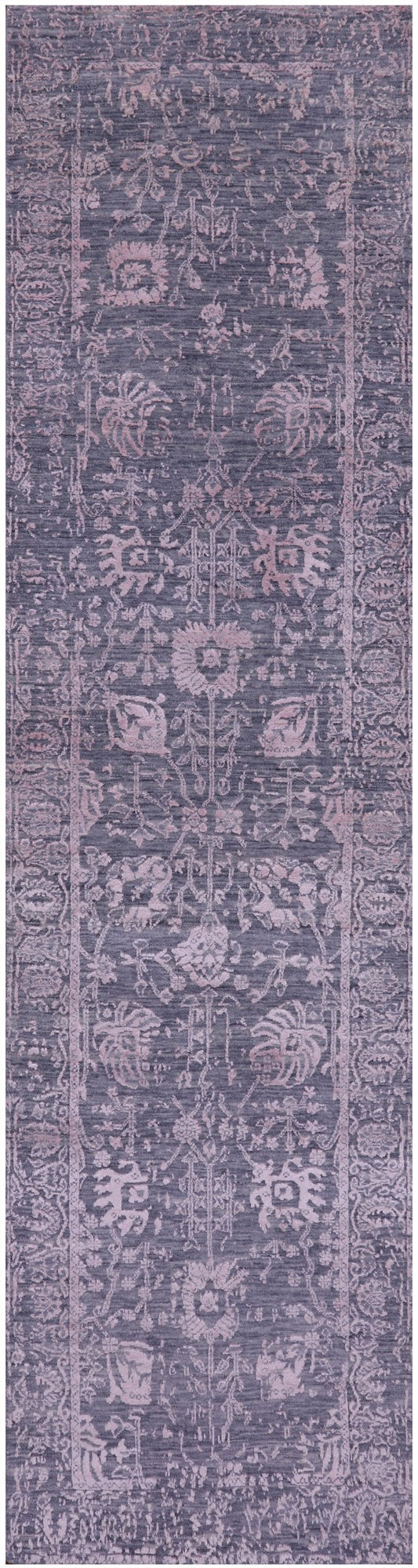 Grey Persian Tabriz Hand Knotted Wool & Silk Runner Rug - 2' 7" X 10' 2" - Golden Nile